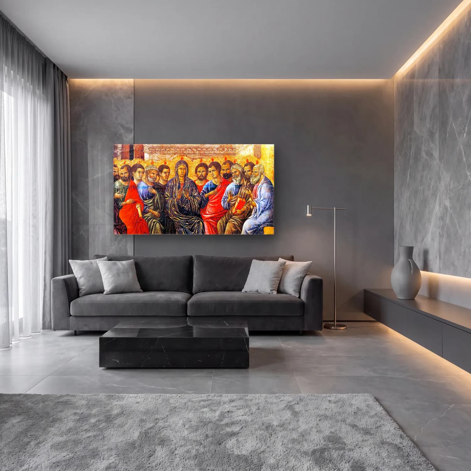 Duccio di Buoninsegna – Pentecost (panel 8) cam tablo — lüks salon duvarında