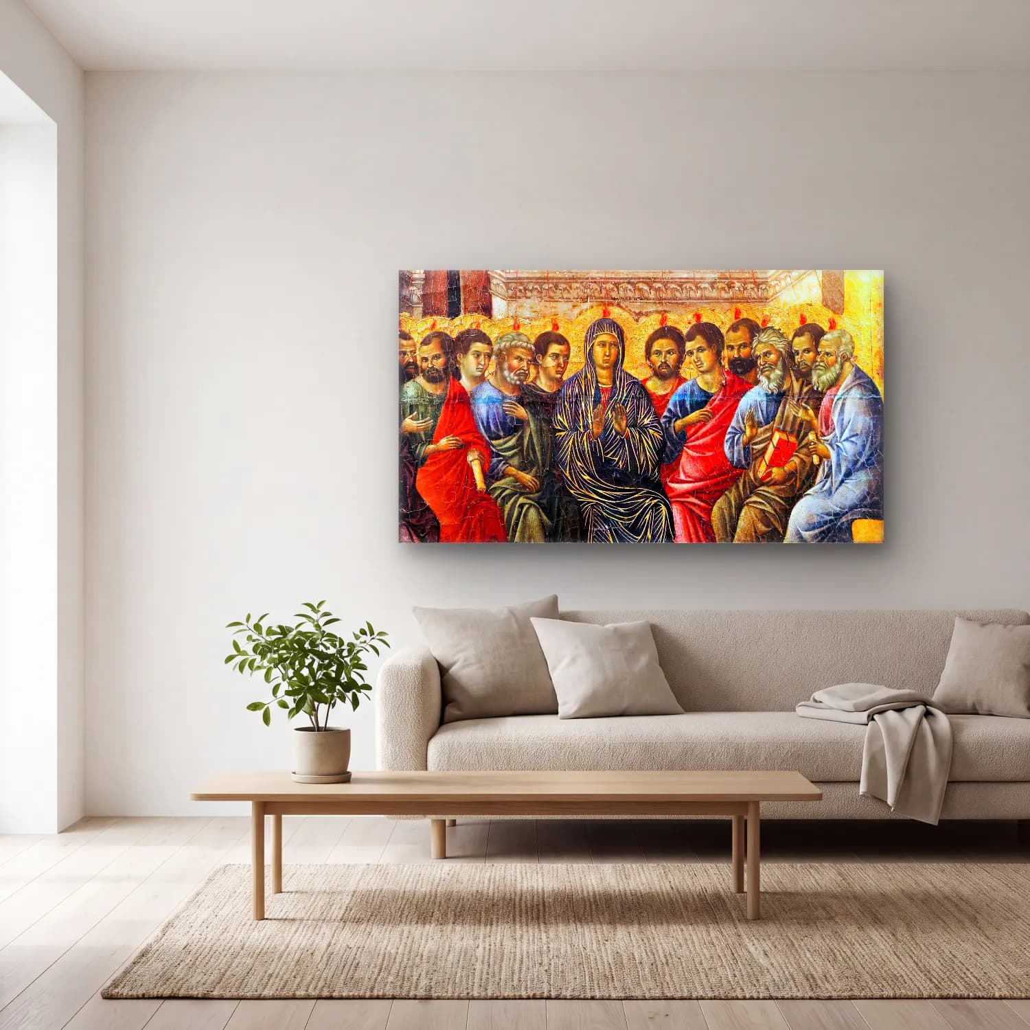 Duccio di Buoninsegna – Pentecost (panel 8) cam tablo — açık renk salonda