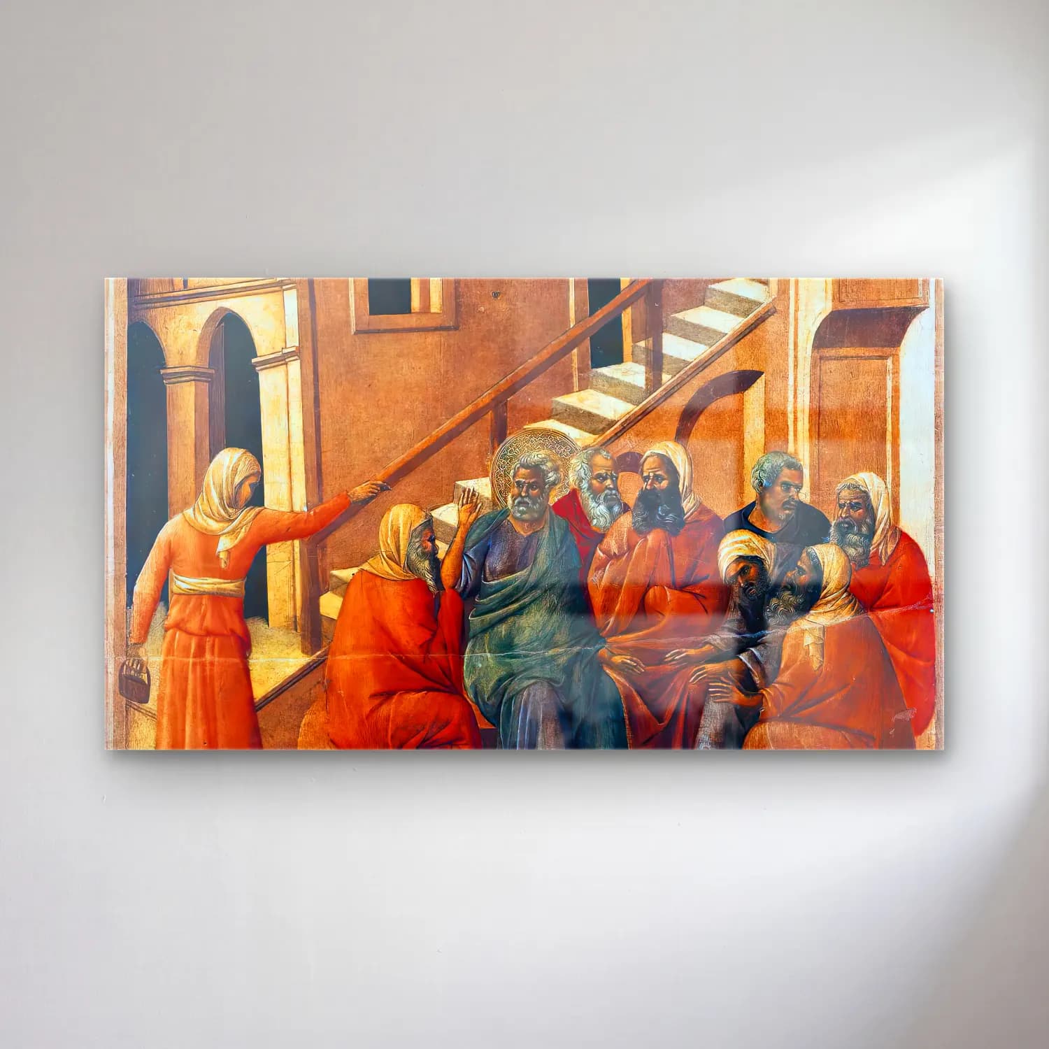Duccio di Buoninsegna – Peter First Denying Jesus (scene 9) cam tablo — Duccio di Buoninsegna – Peter First Denying Jesus (scene 9) — yağlı boya dini sahne