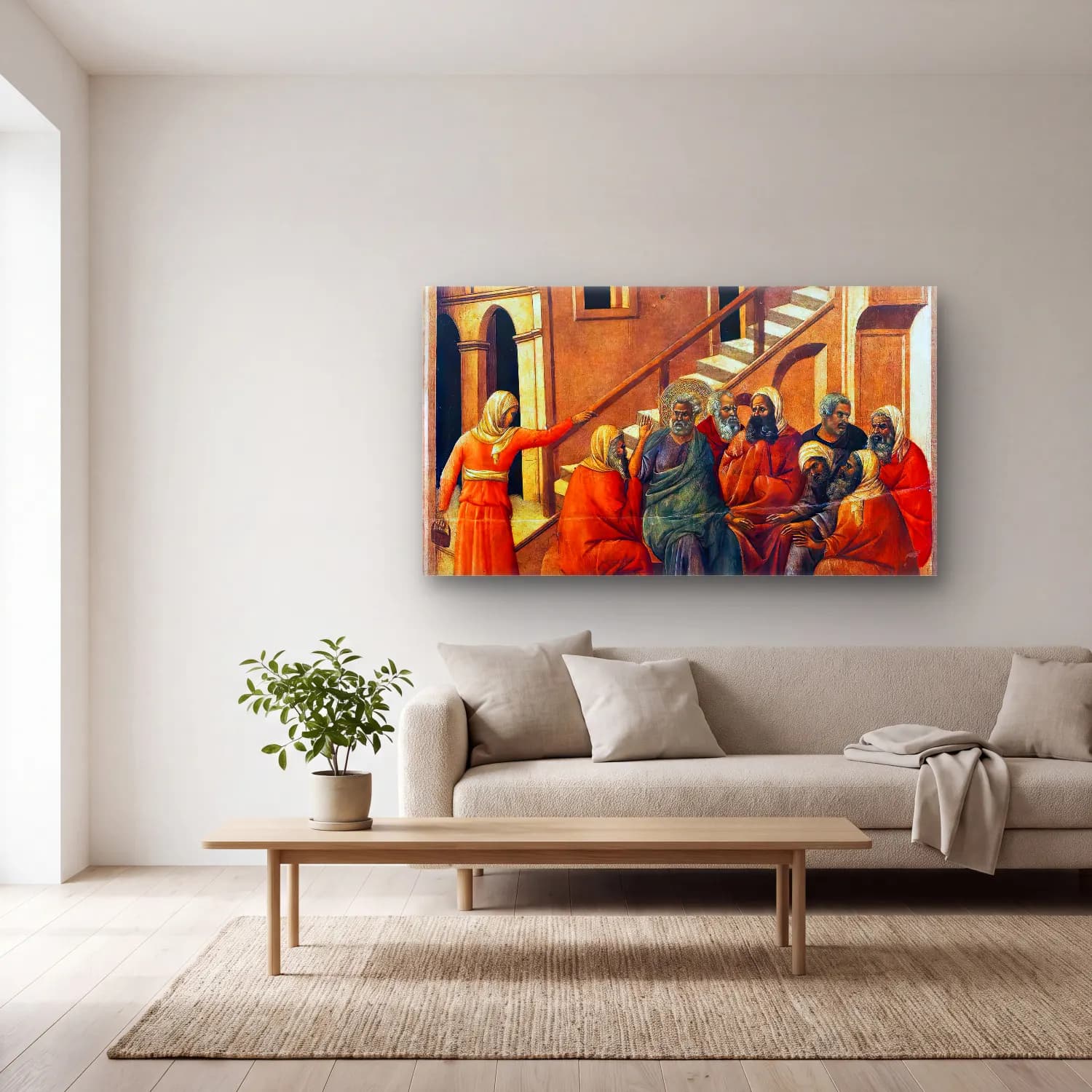 Duccio di Buoninsegna – Peter First Denying Jesus (scene 9) cam tablo — açık renk salonda
