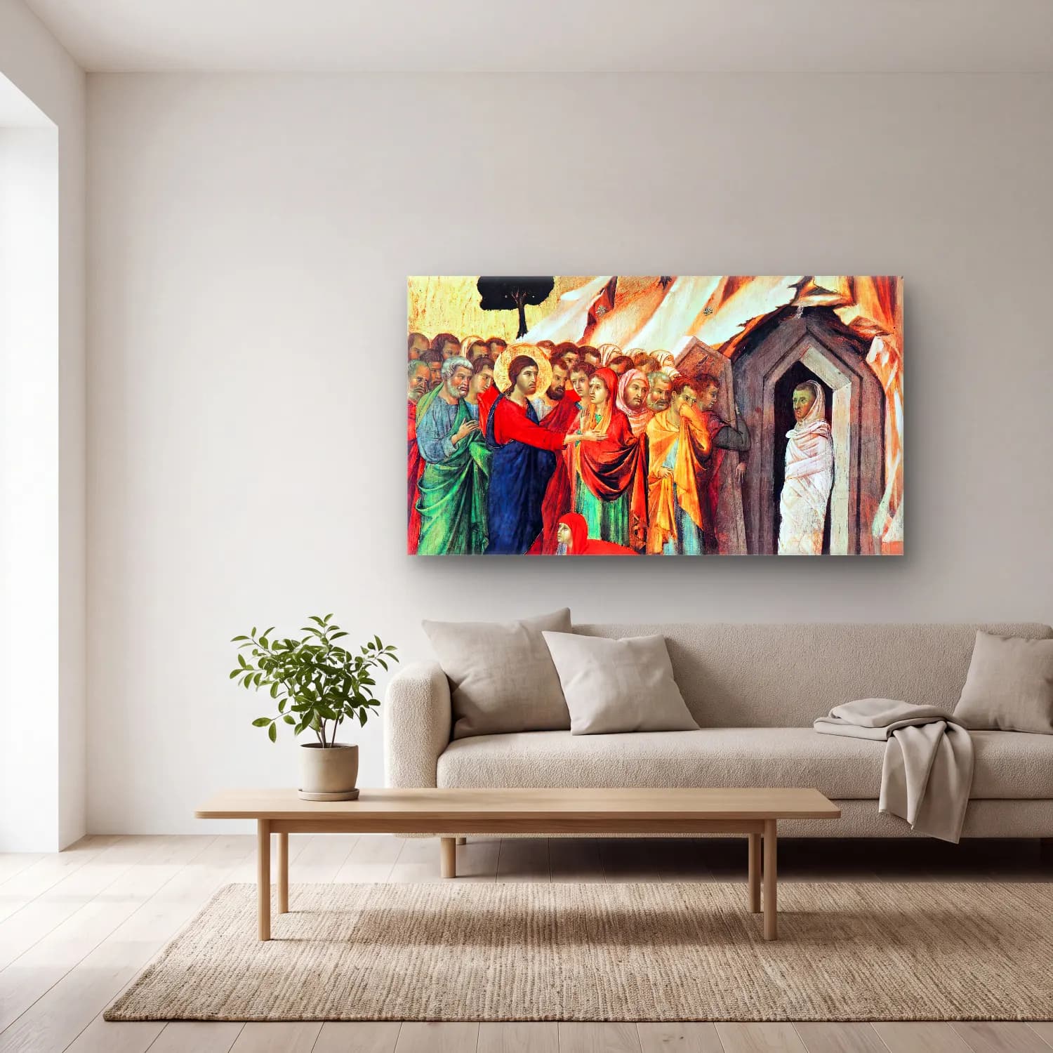 Duccio di Buoninsegna – Raising of Lazarus (scene 9) cam tablo — açık renk salonda