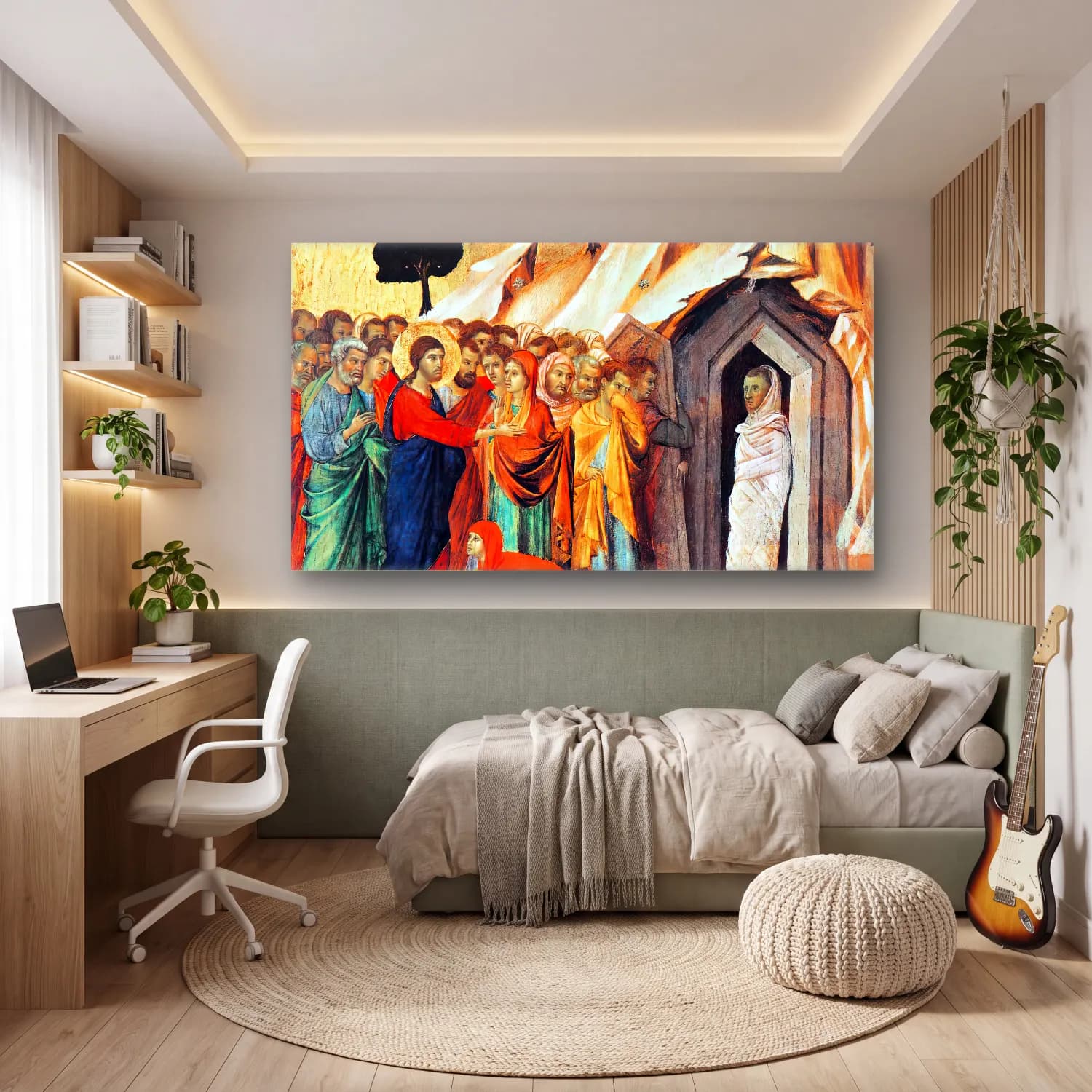 Duccio di Buoninsegna – Raising of Lazarus (scene 9) cam tablo — genç odasında