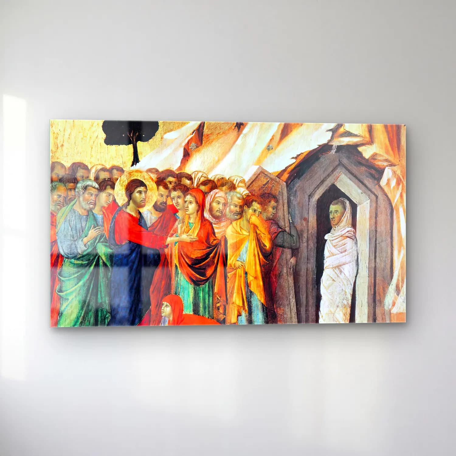 Duccio di Buoninsegna – Raising of Lazarus (scene 9) cam tablo — sol açıdan görünüm