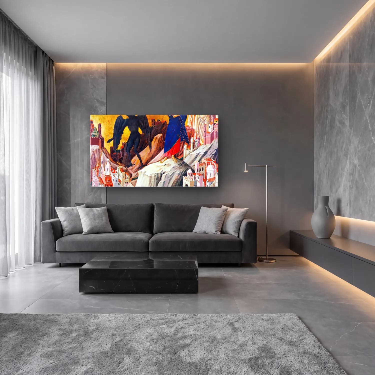 Duccio di Buoninsegna – Temptation on the Mountain (scene 3) cam tablo — lüks salon duvarında
