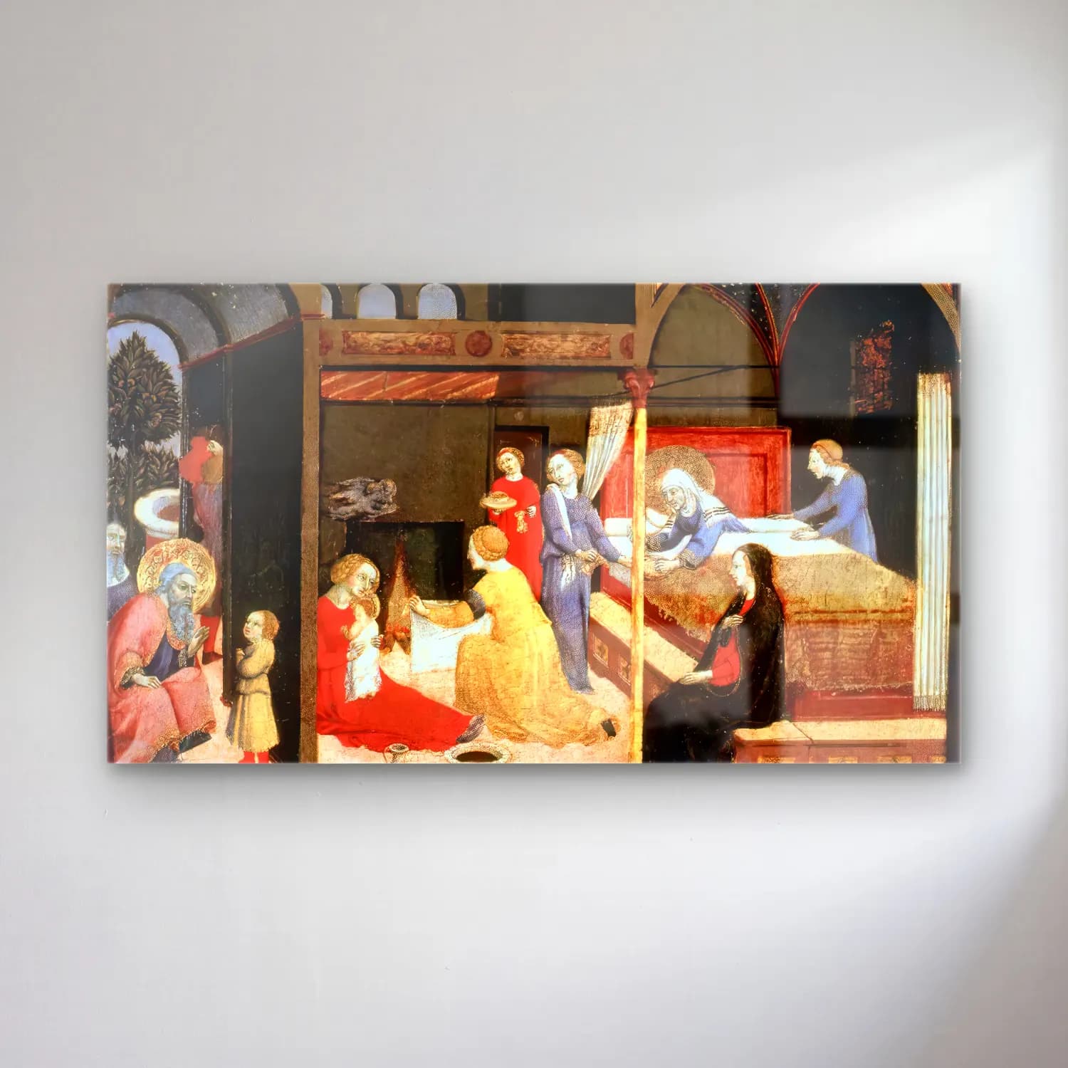 Sano di Pietro – Birth of the Virgin cam tablo — Sano di Pietro – Birth of the Virgin — vintage dini sahne