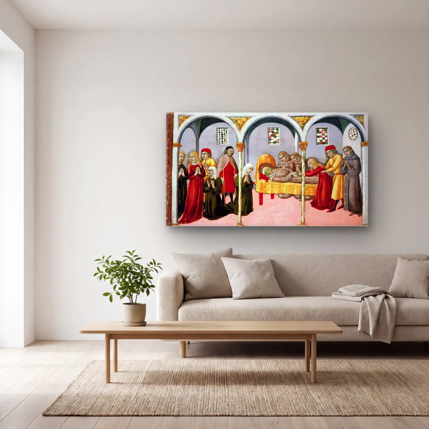 Sano di Pietro – Donna Perna Being Cured on Approaching St Bernardino s Body cam tablo — açık renk salonda
