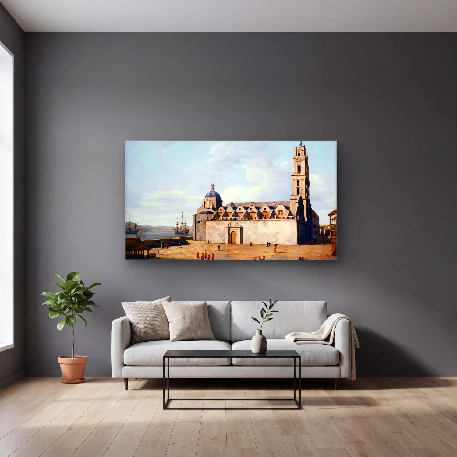 Dominic Serres – The Cathedral at Havana, August-September cam tablo — gri duvarlı salonda