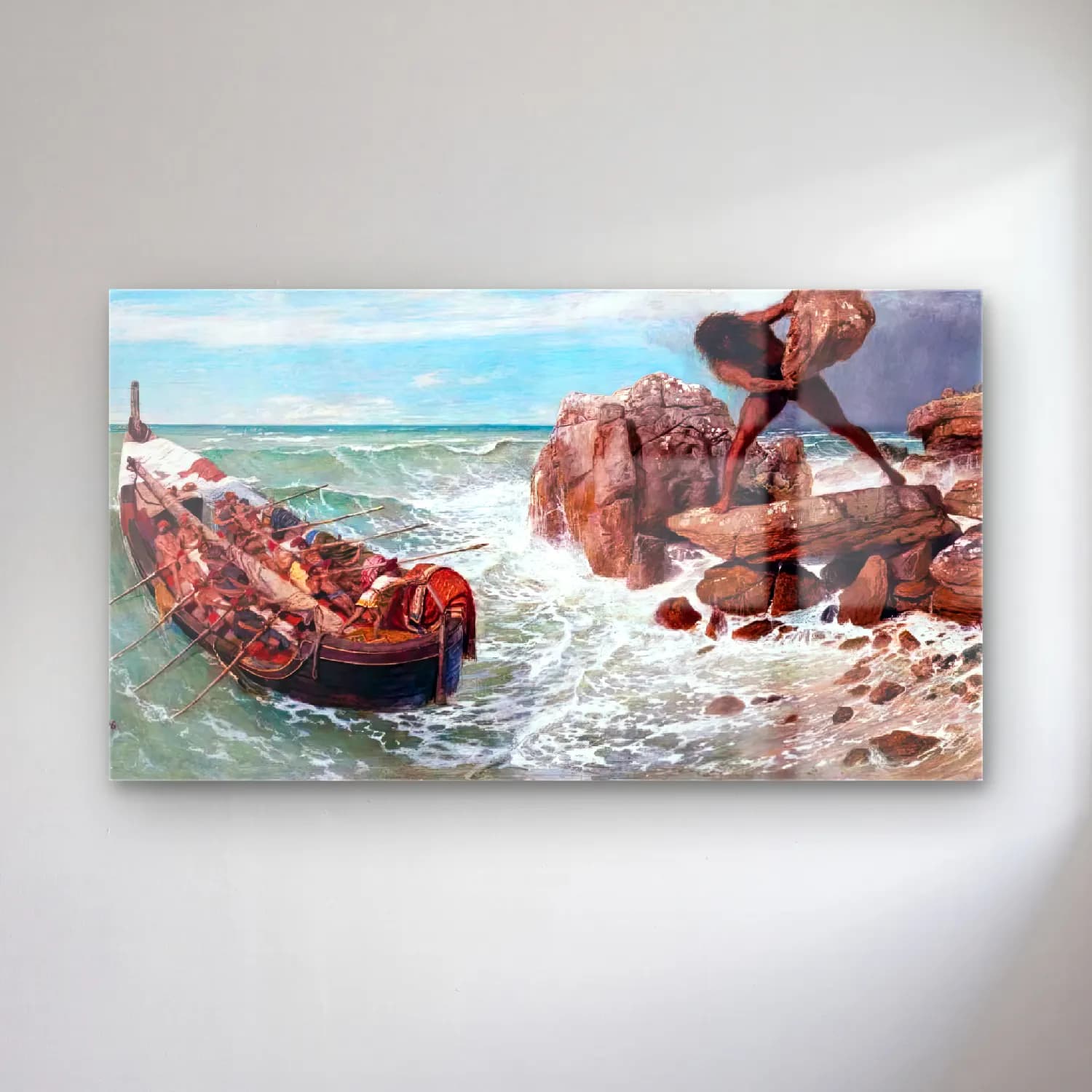 Arnold Böcklin – Odysseus and Polyphemus cam tablo — Arnold Böcklin – Odysseus and Polyphemus — vintage mitolojik sahne