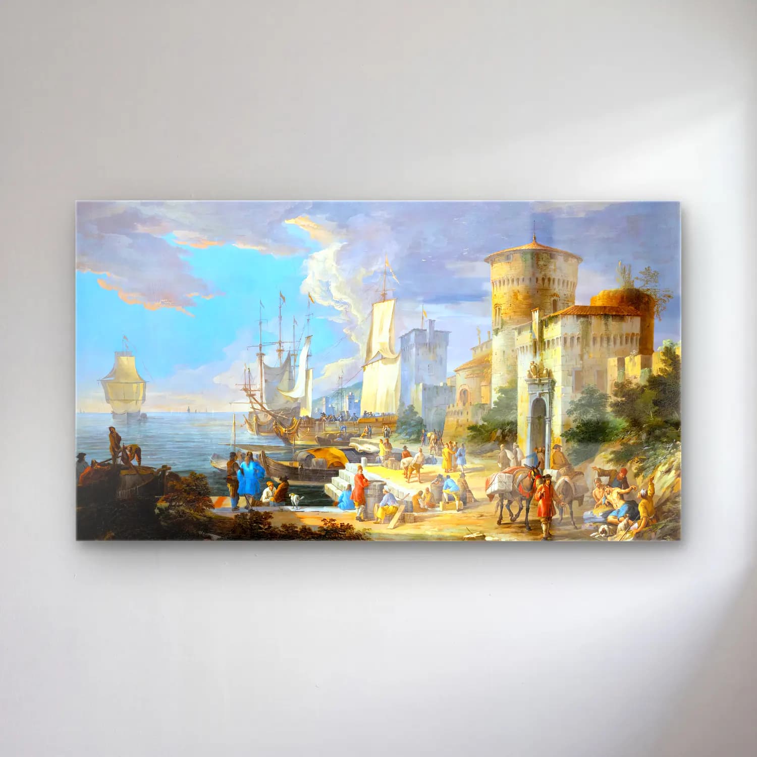 Luca Carlevaris – A Mediterranean Port Scene cam tablo — Luca Carlevaris – A Mediterranean Port Scene — yağlı boya liman ve tekneler