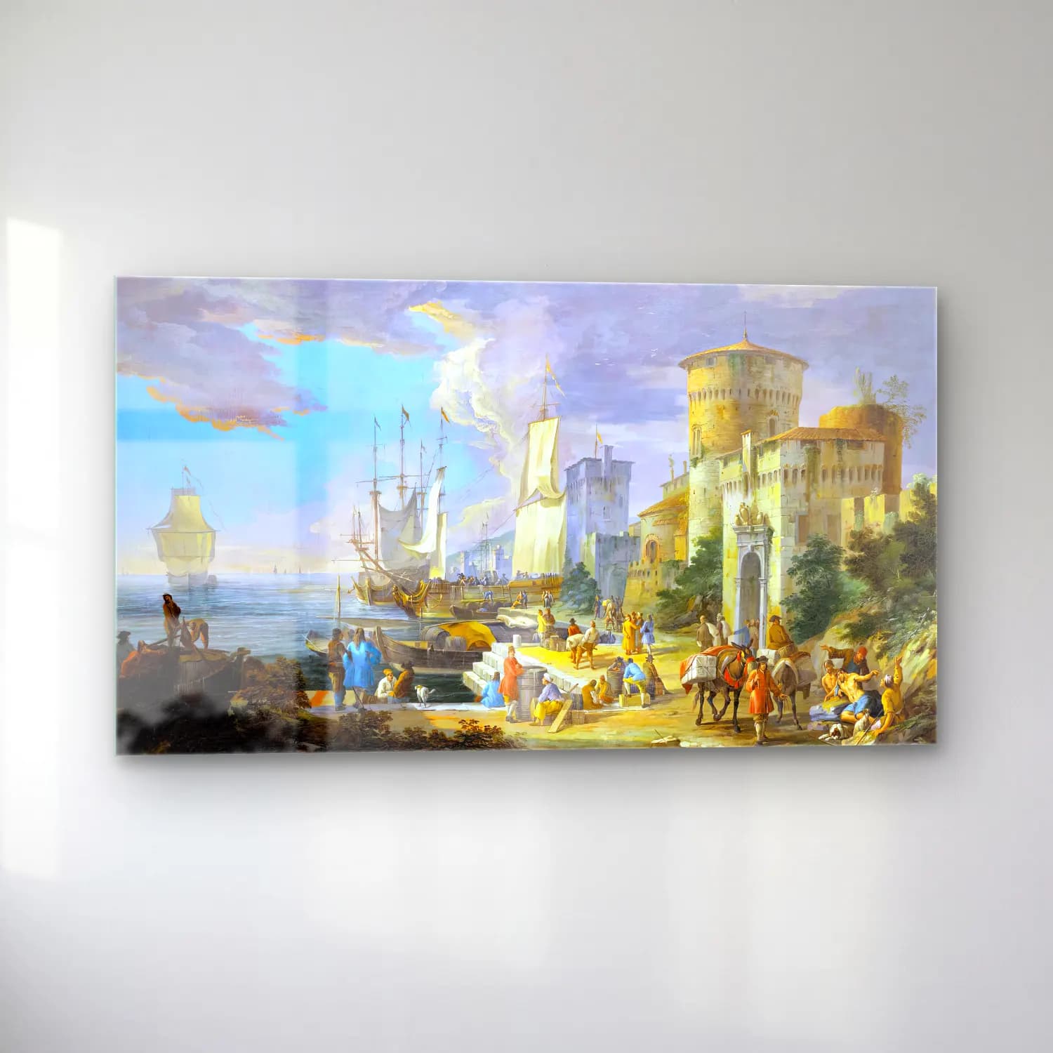 Luca Carlevaris – A Mediterranean Port Scene cam tablo — sol açıdan görünüm