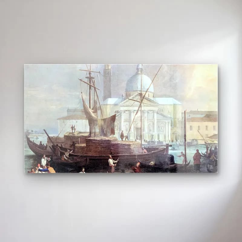 Luca Carlevaris – The Sea Custom House with San Giorgio Maggiore (detail) cam tablo — Luca Carlevaris – The Sea Custom House with San Giorgio Maggiore (detail) — vintage liman ve tekneler