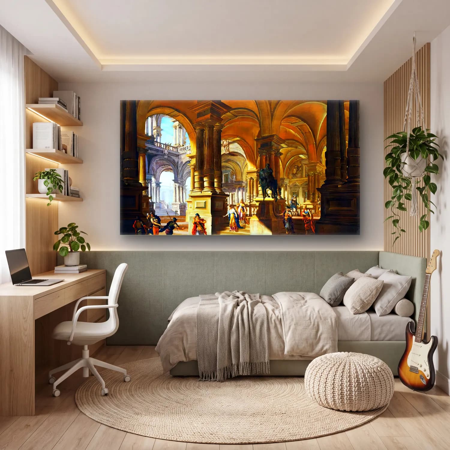 Antonio Joli – Architectural Capriccio with Figures cam tablo — genç odasında