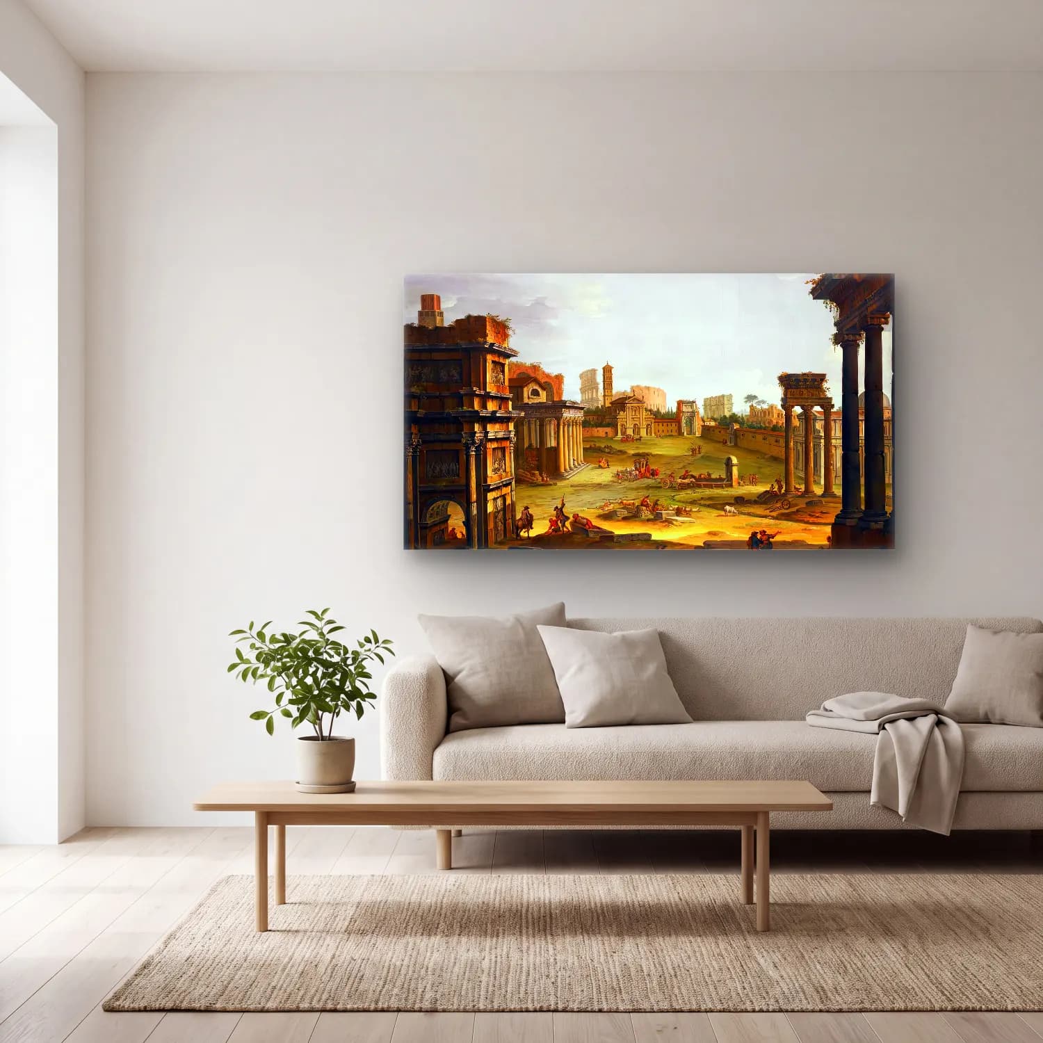 Antonio Joli – View of the Forum Romanum cam tablo — açık renk salonda