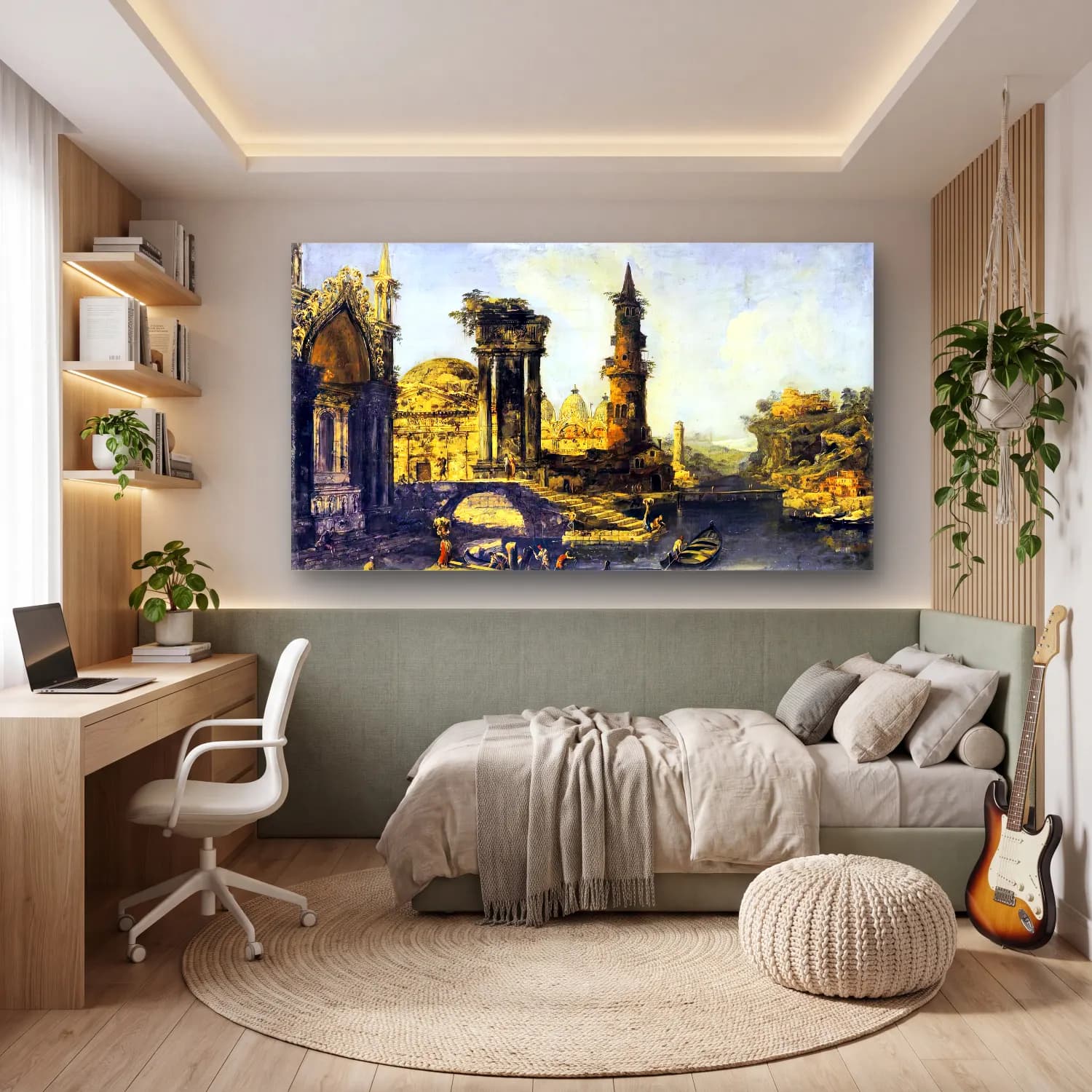 Michele Marieschi – Capriccio of a Riverside Town cam tablo — genç odasında
