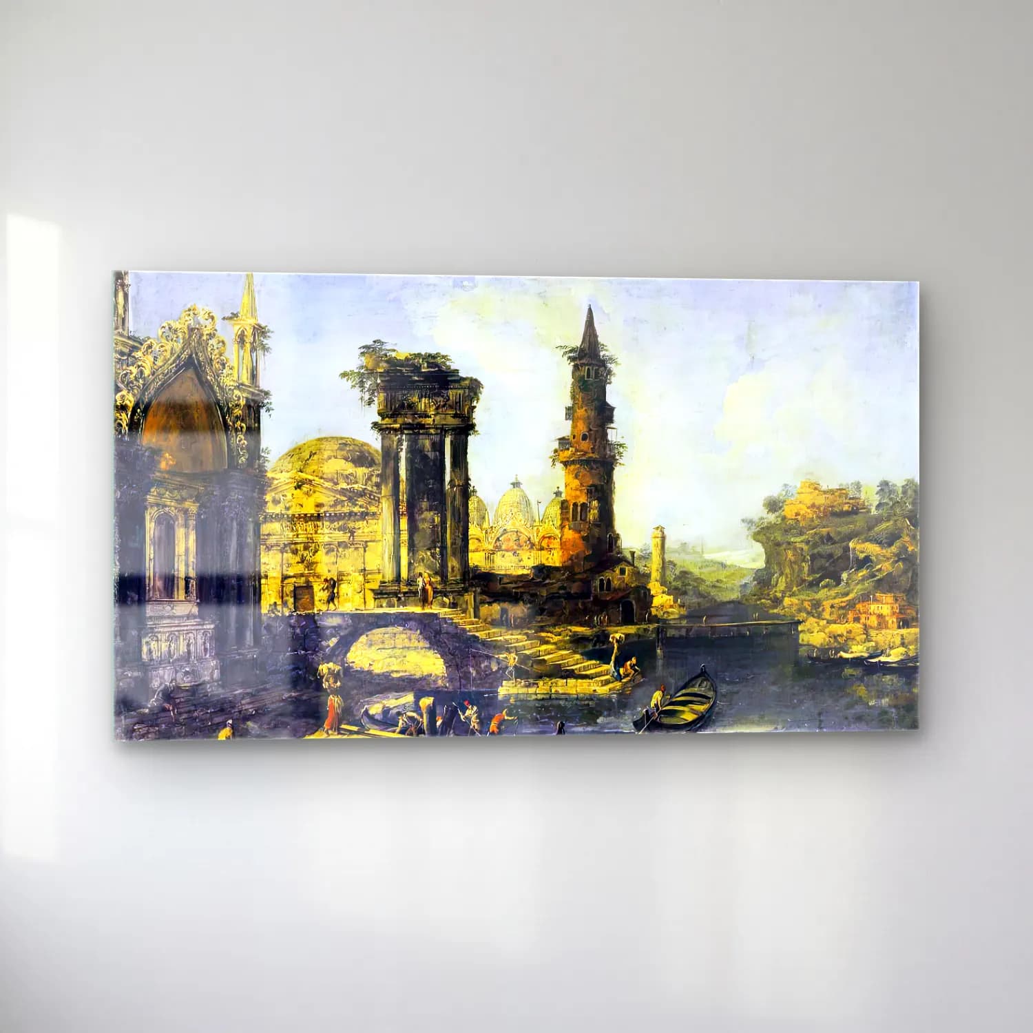 Michele Marieschi – Capriccio of a Riverside Town cam tablo — sol açıdan görünüm