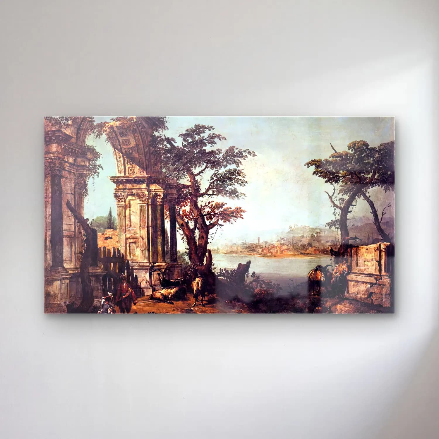 Michele Marieschi – Capriccio with Classical Arch and Goats cam tablo — Michele Marieschi – Capriccio with Classical Arch and Goats — yağlı boya antik kalıntılar