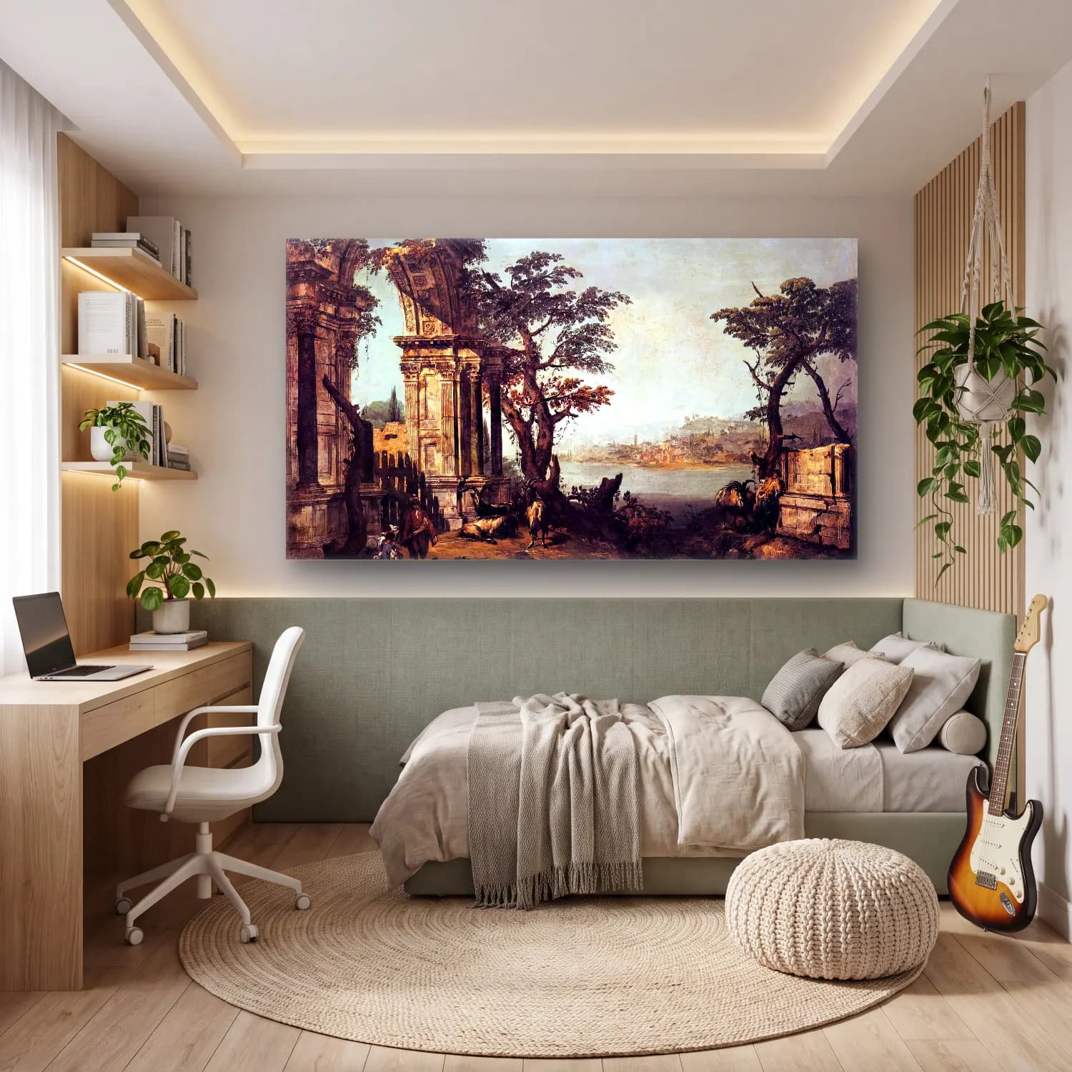 Michele Marieschi – Capriccio with Classical Arch and Goats cam tablo — genç odasında