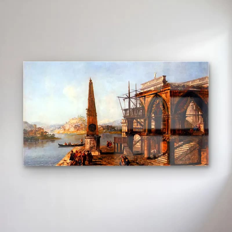 Michele Marieschi – Capriccio with Gothic Building and Obelisk cam tablo — Michele Marieschi – Capriccio with Gothic Building and Obelisk — yağlı boya dini sahne