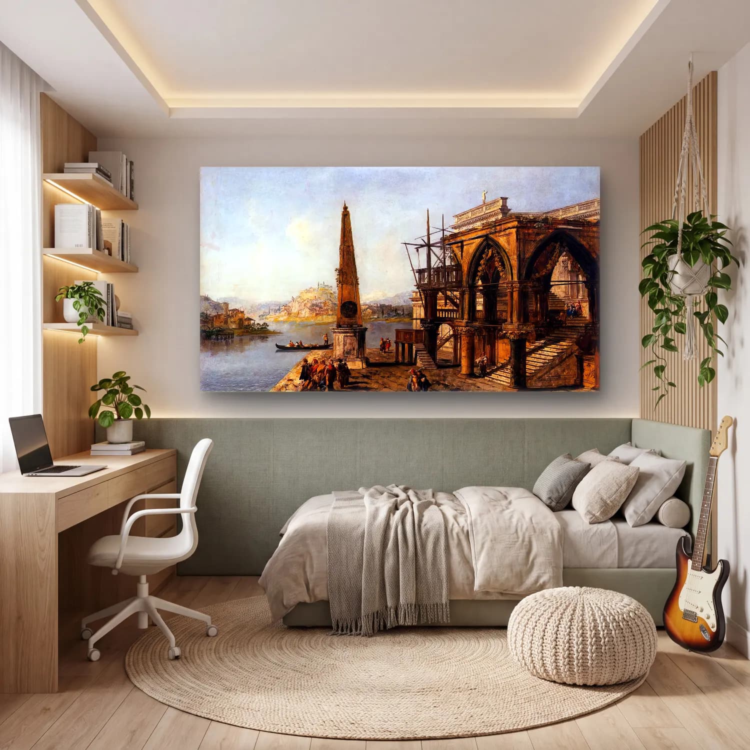 Michele Marieschi – Capriccio with Gothic Building and Obelisk cam tablo — genç odasında
