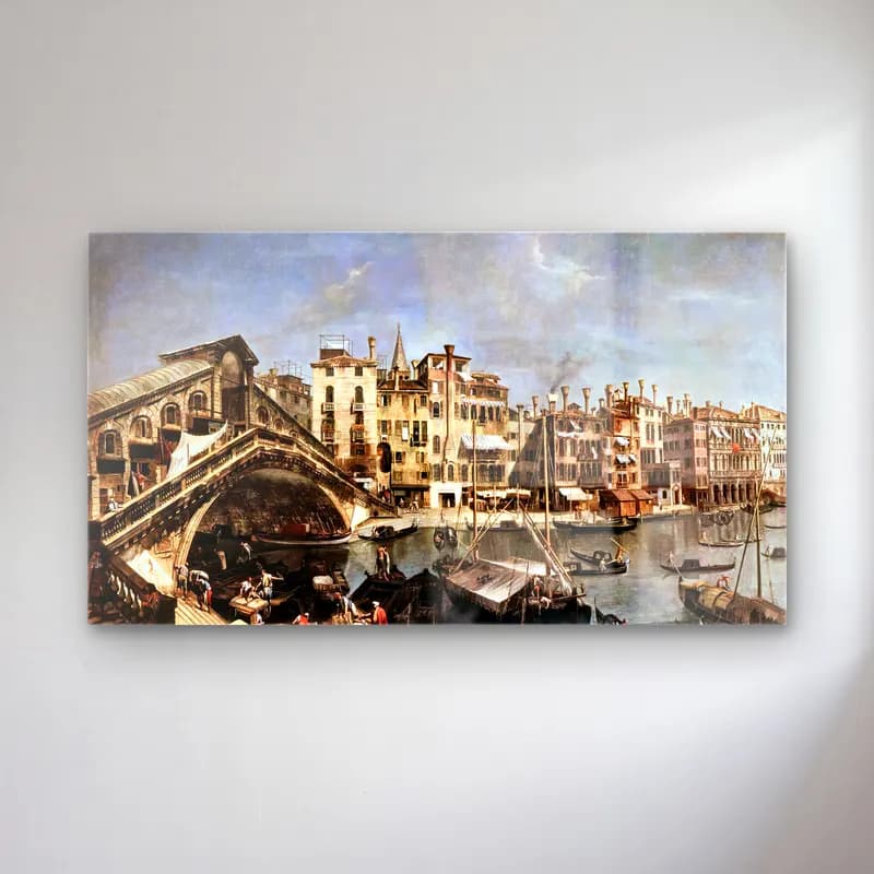 Michele Marieschi – The Rialto Bridge from the Riva del Vin cam tablo — Michele Marieschi – The Rialto Bridge from the Riva del Vin — yağlı boya venedik kanalları
