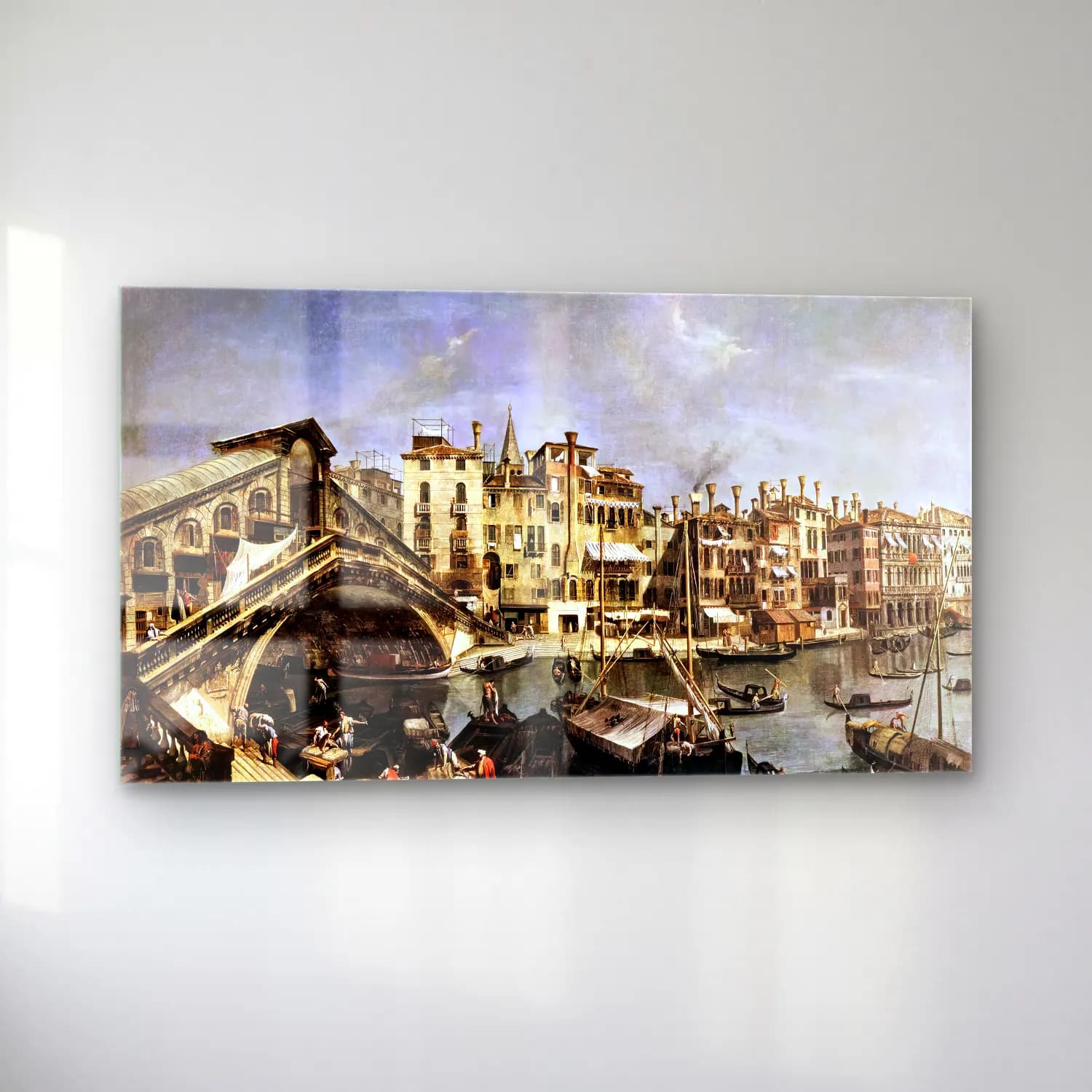 Michele Marieschi – The Rialto Bridge from the Riva del Vin cam tablo — sol açıdan görünüm