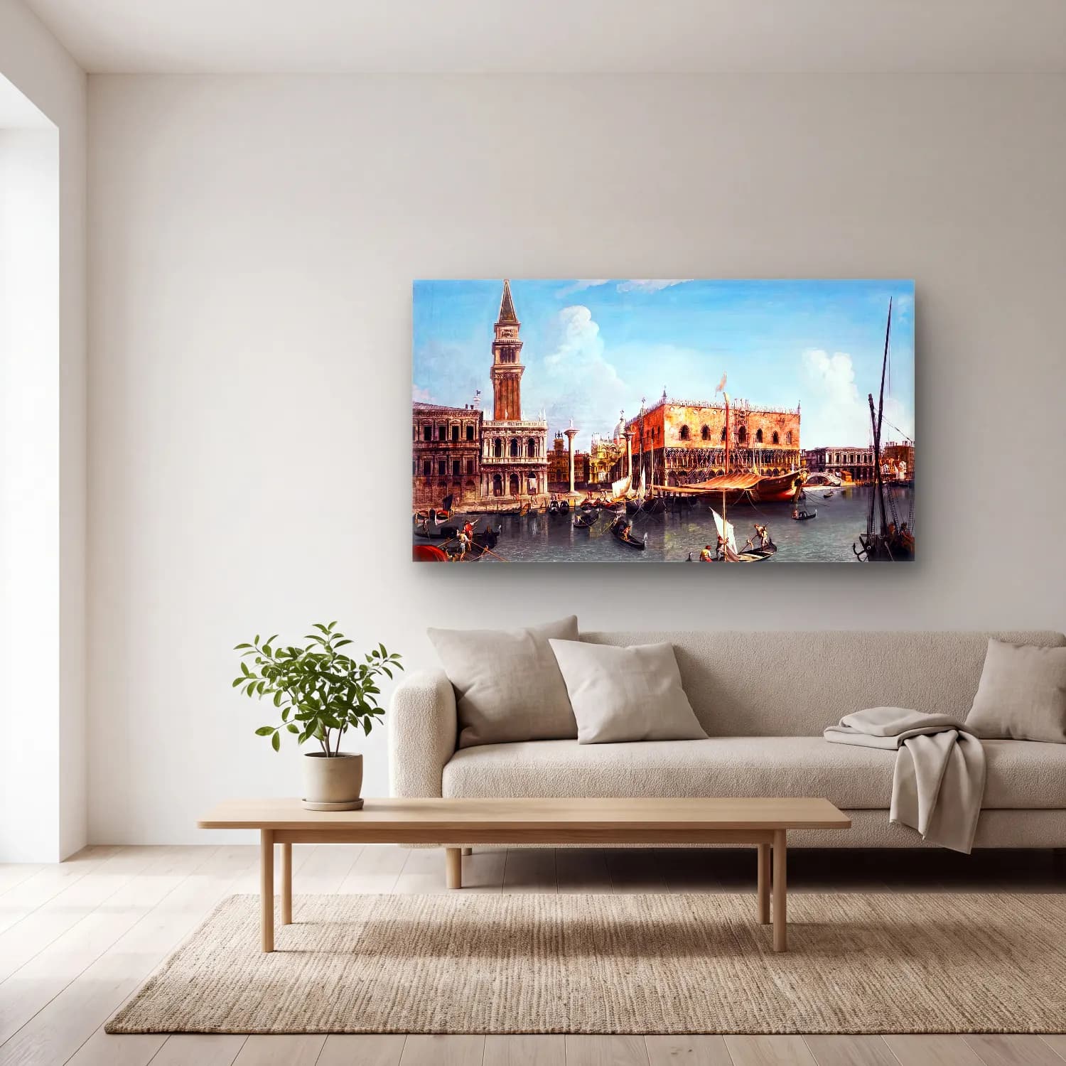 Michele Marieschi – Venice, a View of the Molo from the Bacino cam tablo — açık renk salonda