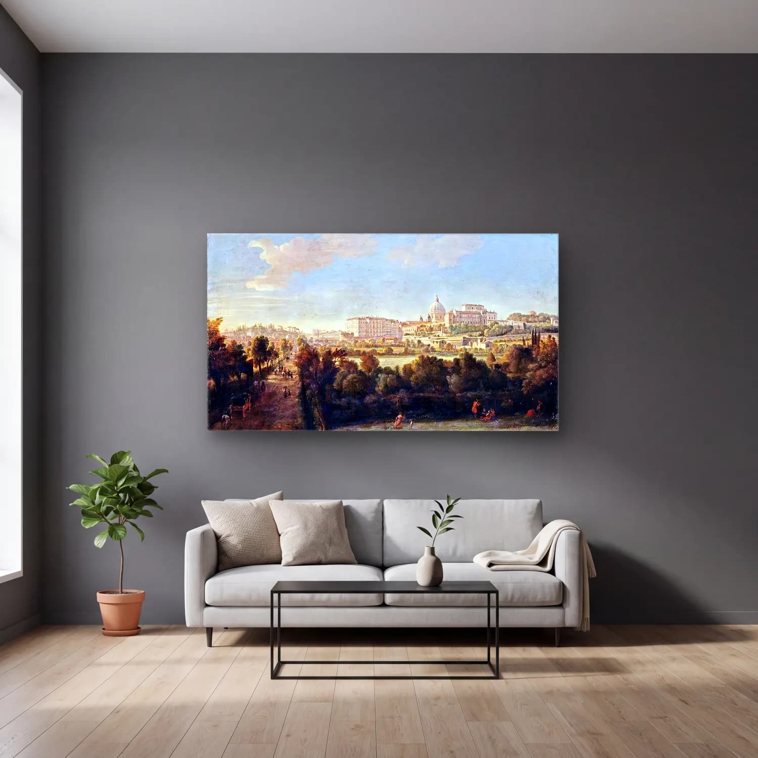 Caspar Andriaans van Wittel – Rome View of St Peter s and the Vatican Seen from Prati Di… cam tablo — gri duvarlı salonda