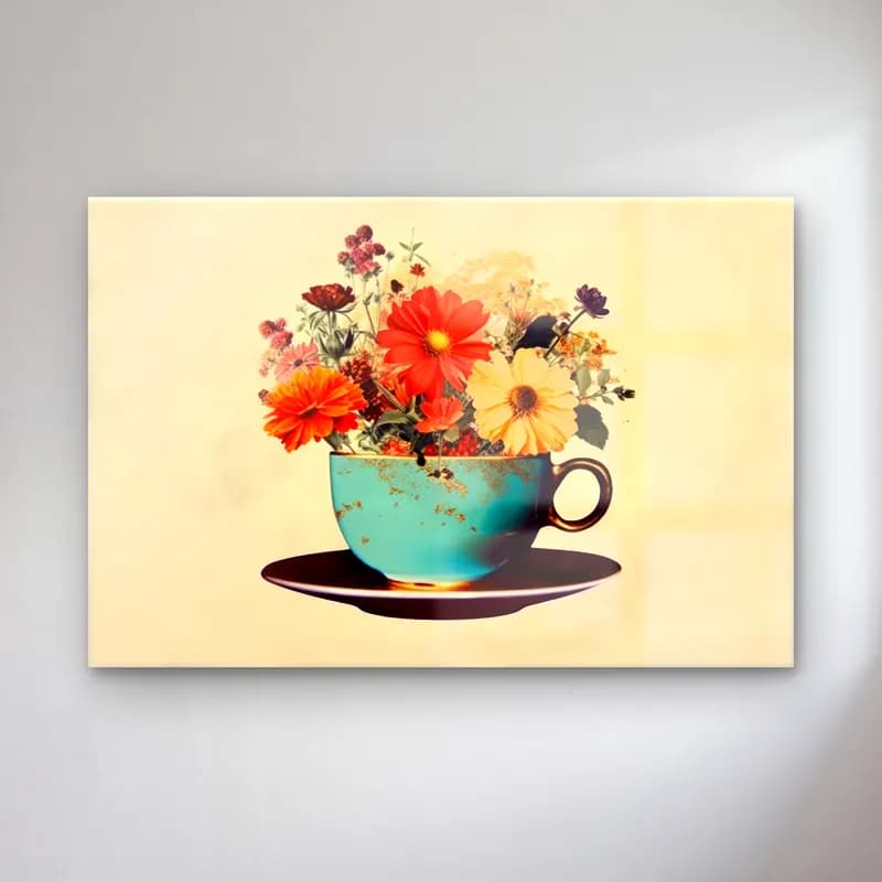 Vintage Çay Fincanı – Turkuaz Tonlar cam tablo — Vintage Çay Fincanı – Turkuaz Tonlar — vintage çay fincanı