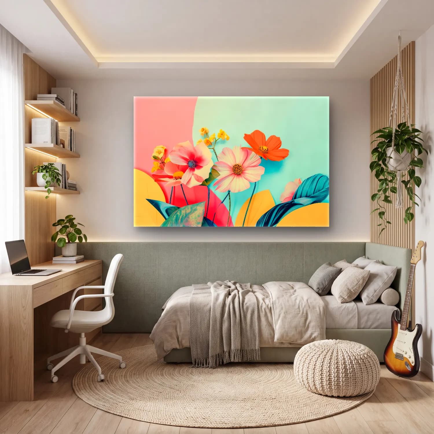 Pastel Çiçek Deseni No. 43 cam tablo — genç odasında