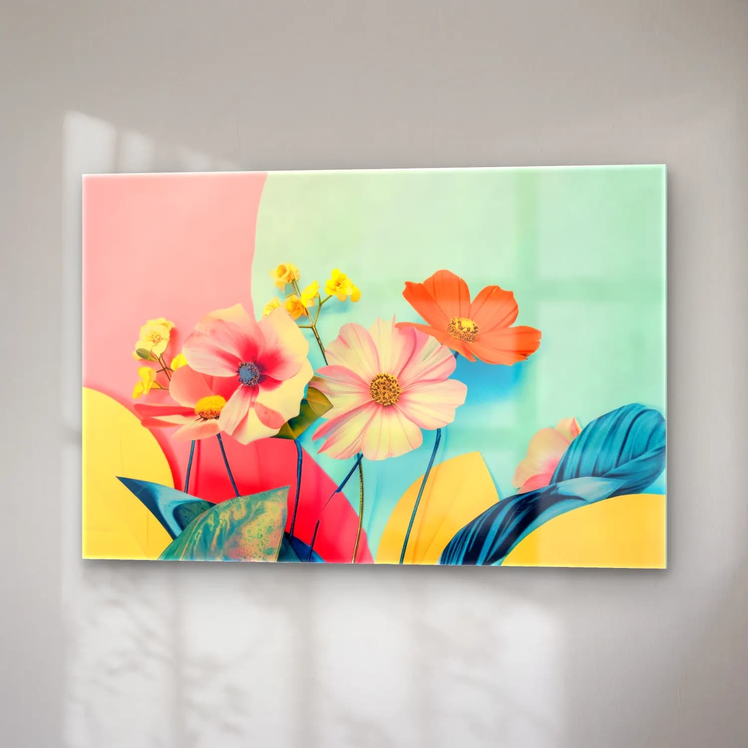 Pastel Çiçek Deseni No. 43 cam tablo — sağ açıdan görünüm