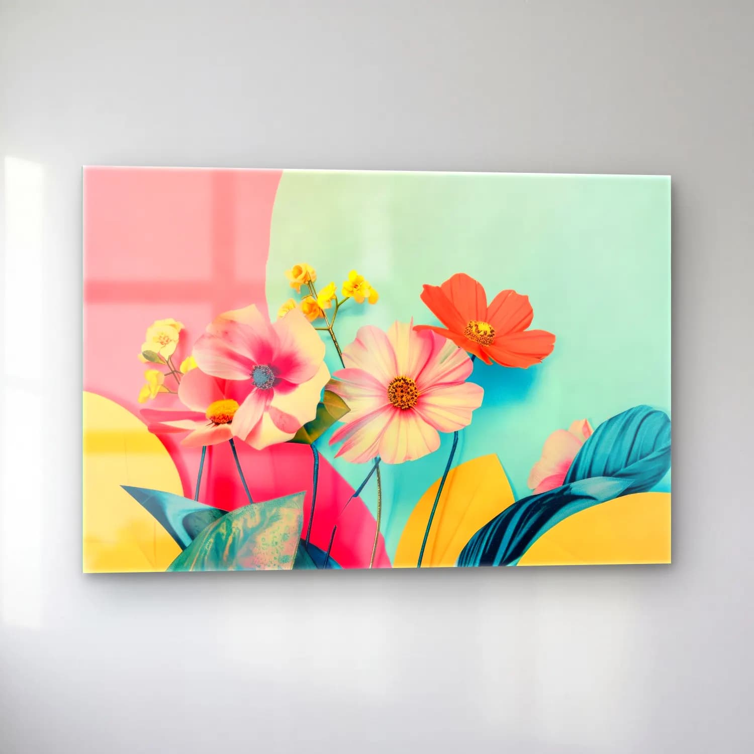 Pastel Çiçek Deseni No. 43 cam tablo — sol açıdan görünüm