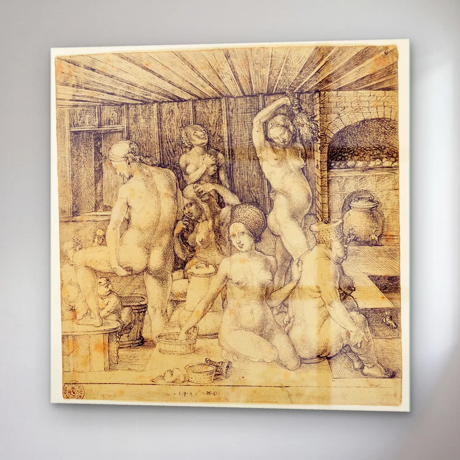 Vintage Mitolojik Sahne No. 16 cam tablo — sağ açıdan görünüm