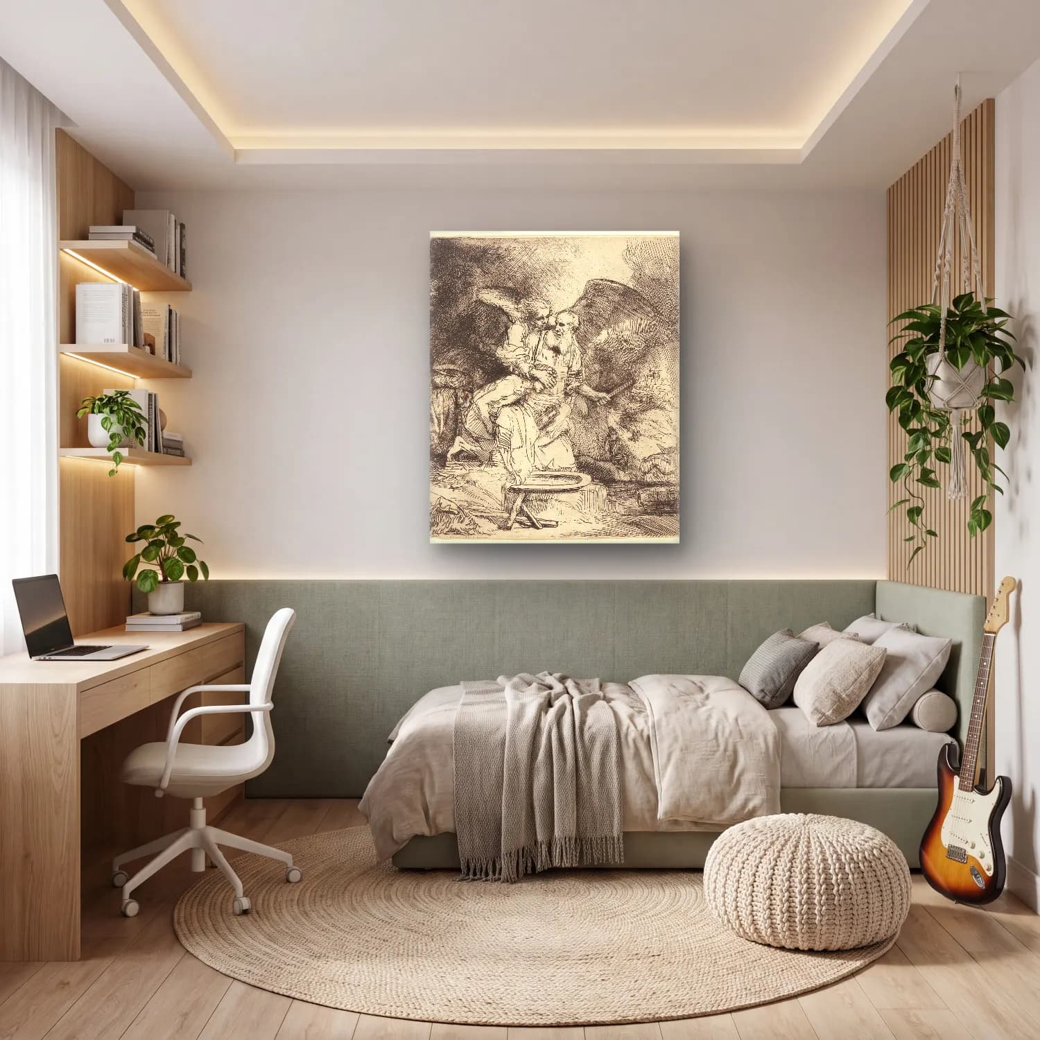 Siyah Beyaz Mitolojik Sahne No. 7 cam tablo — genç odasında