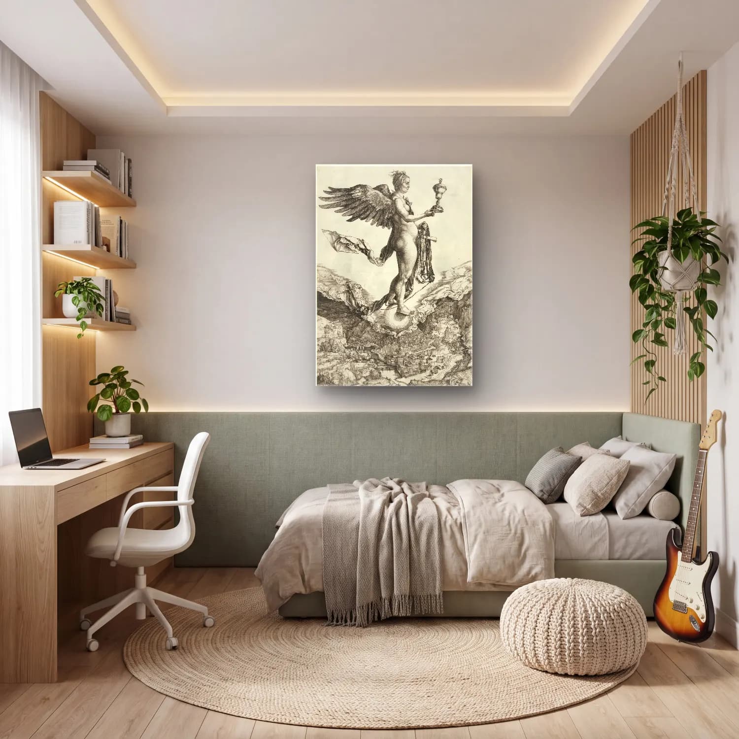 Siyah Beyaz Mitolojik Sahne No. 8 cam tablo — genç odasında