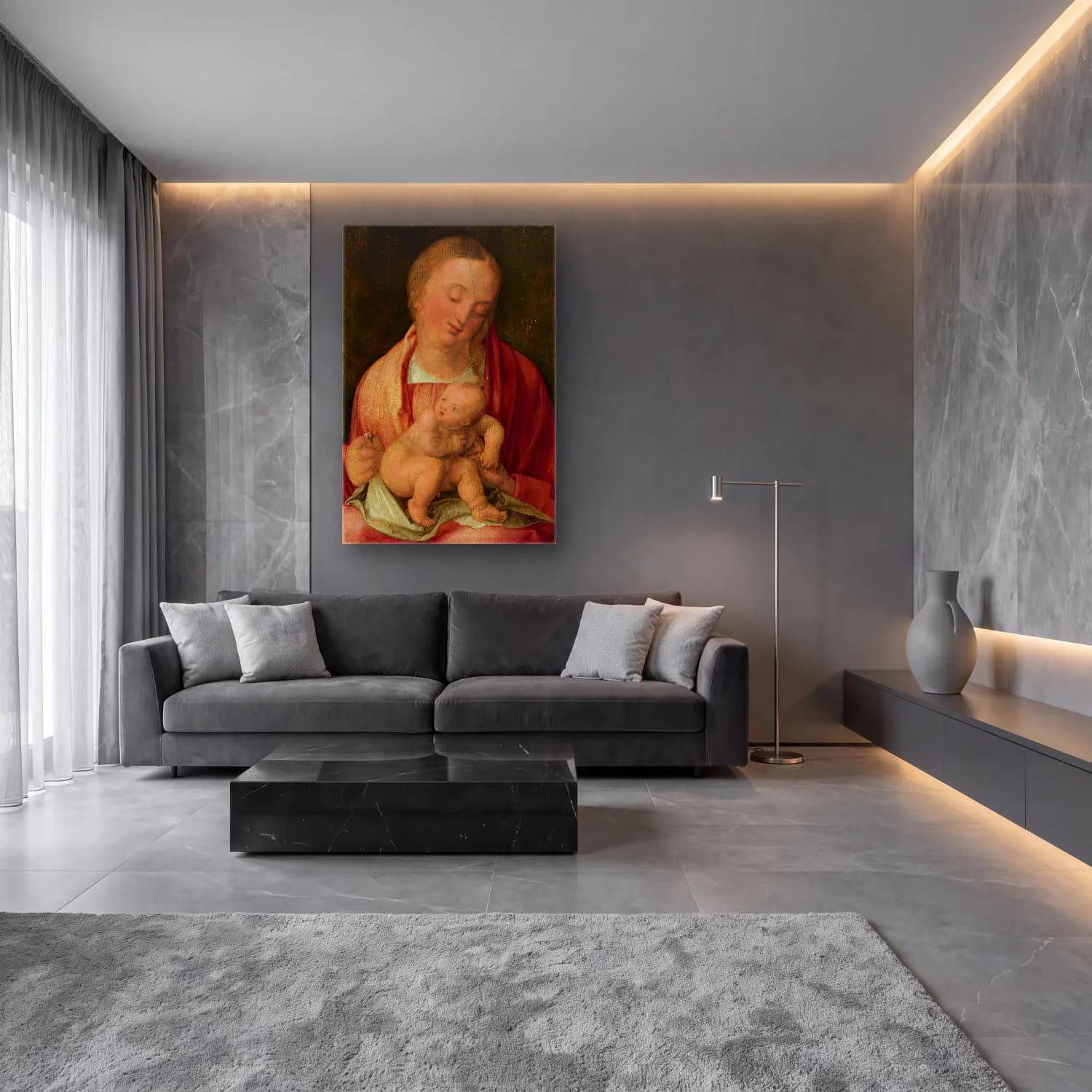 Yağlı Boya Anne ve Çocuk No. 10 cam tablo — lüks salon duvarında