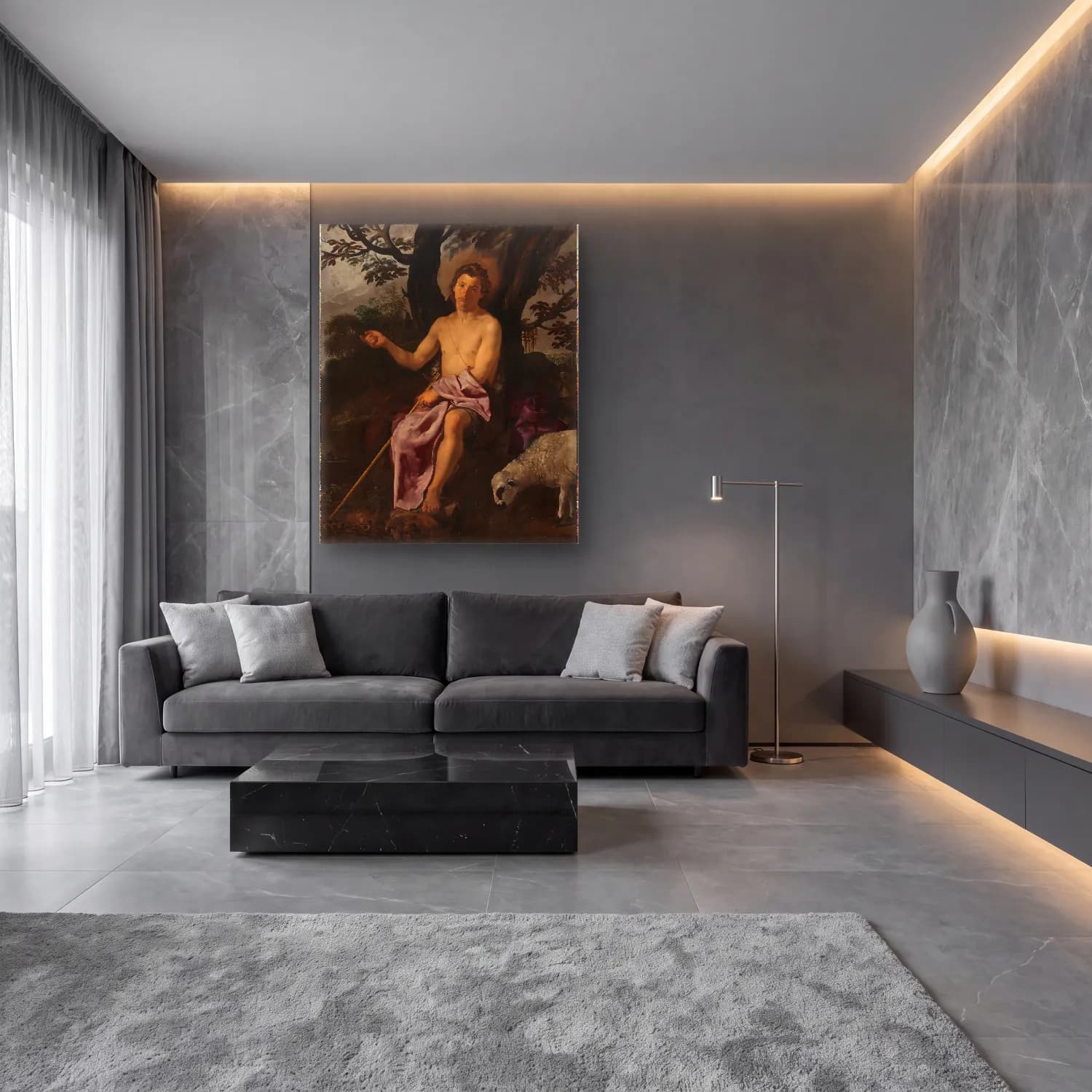Yağlı Boya Mitolojik Sahne No. 42 cam tablo — lüks salon duvarında
