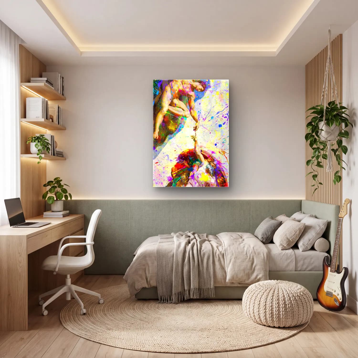 Modern Soyut Mitolojik Sahne – Pastel Tonlar cam tablo — genç odasında