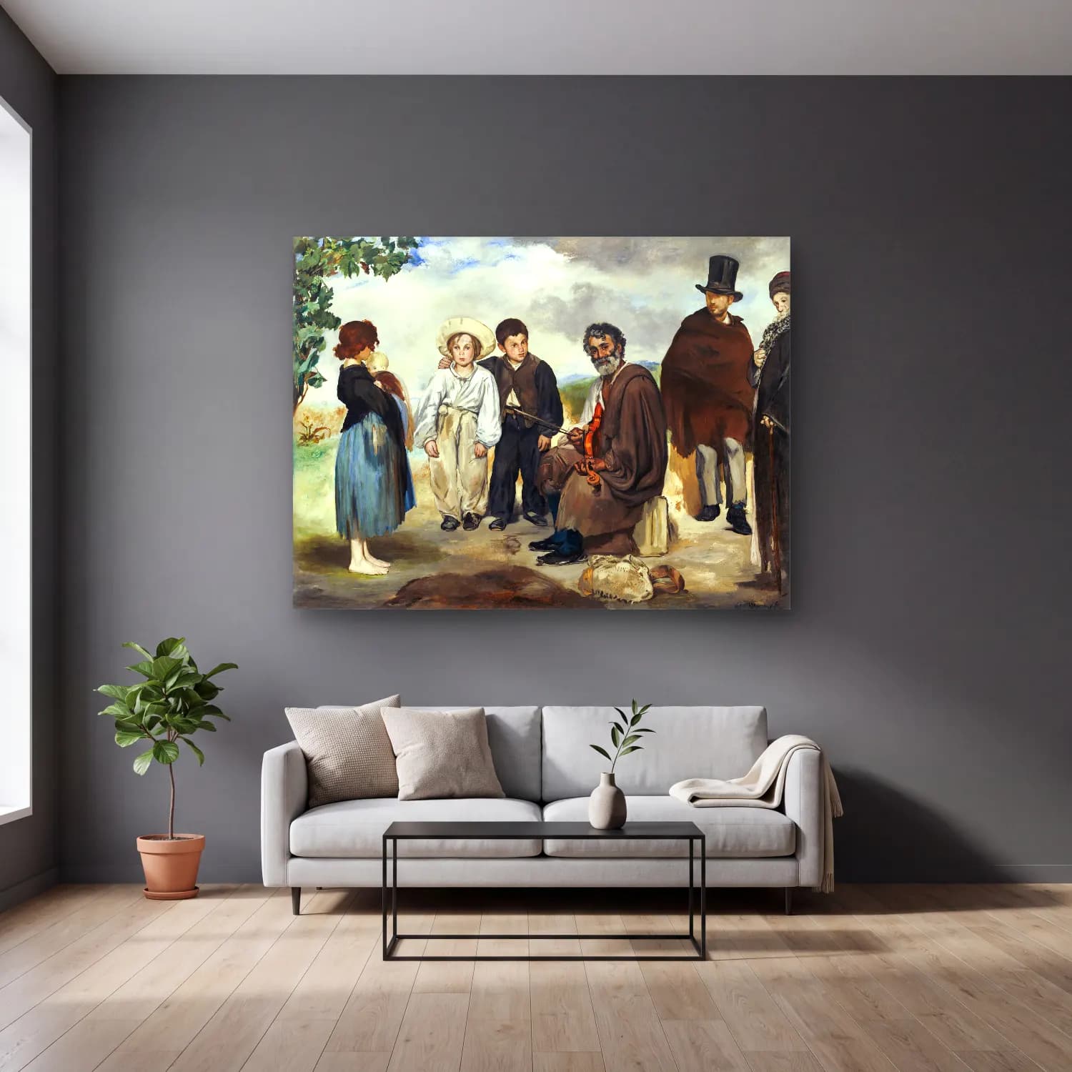 Edouard Manet – The Old Musician cam tablo — gri duvarlı salonda