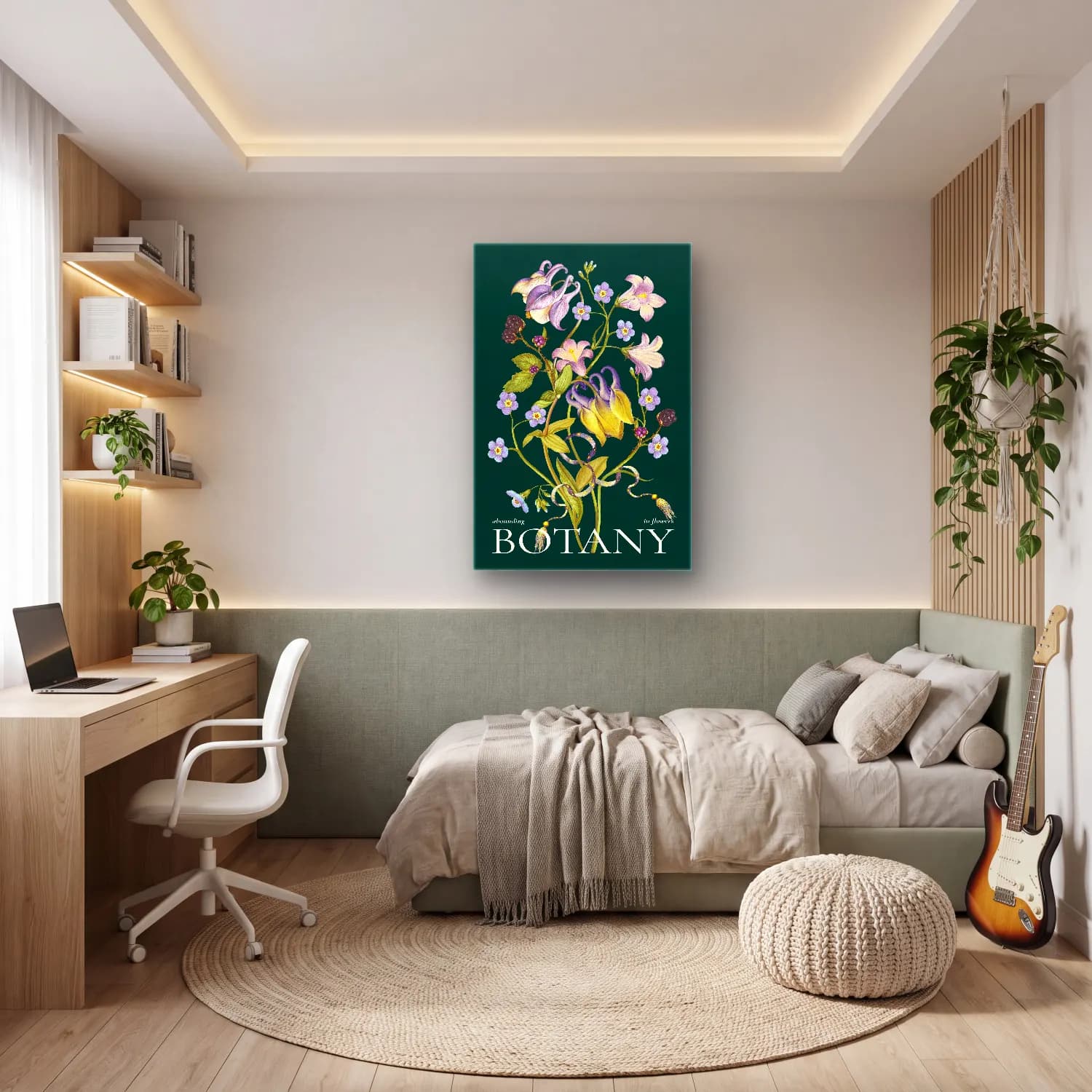 Botanik İllüstrasyon Çiçek Deseni No. 47 cam tablo — genç odasında