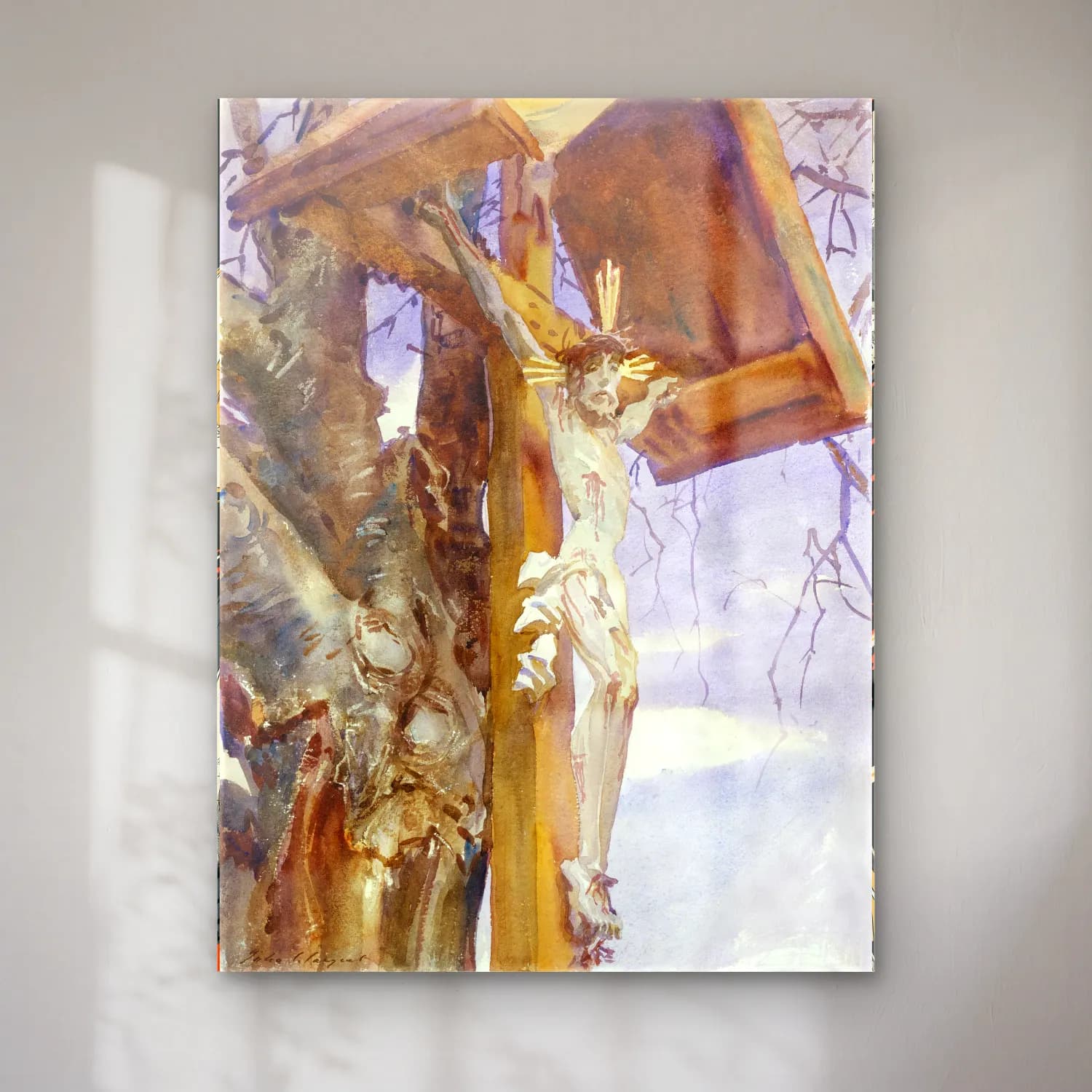 John Singer Sargent – Tyrolese Crucifix cam tablo — John Singer Sargent – Tyrolese Crucifix — suluboya dini sahne