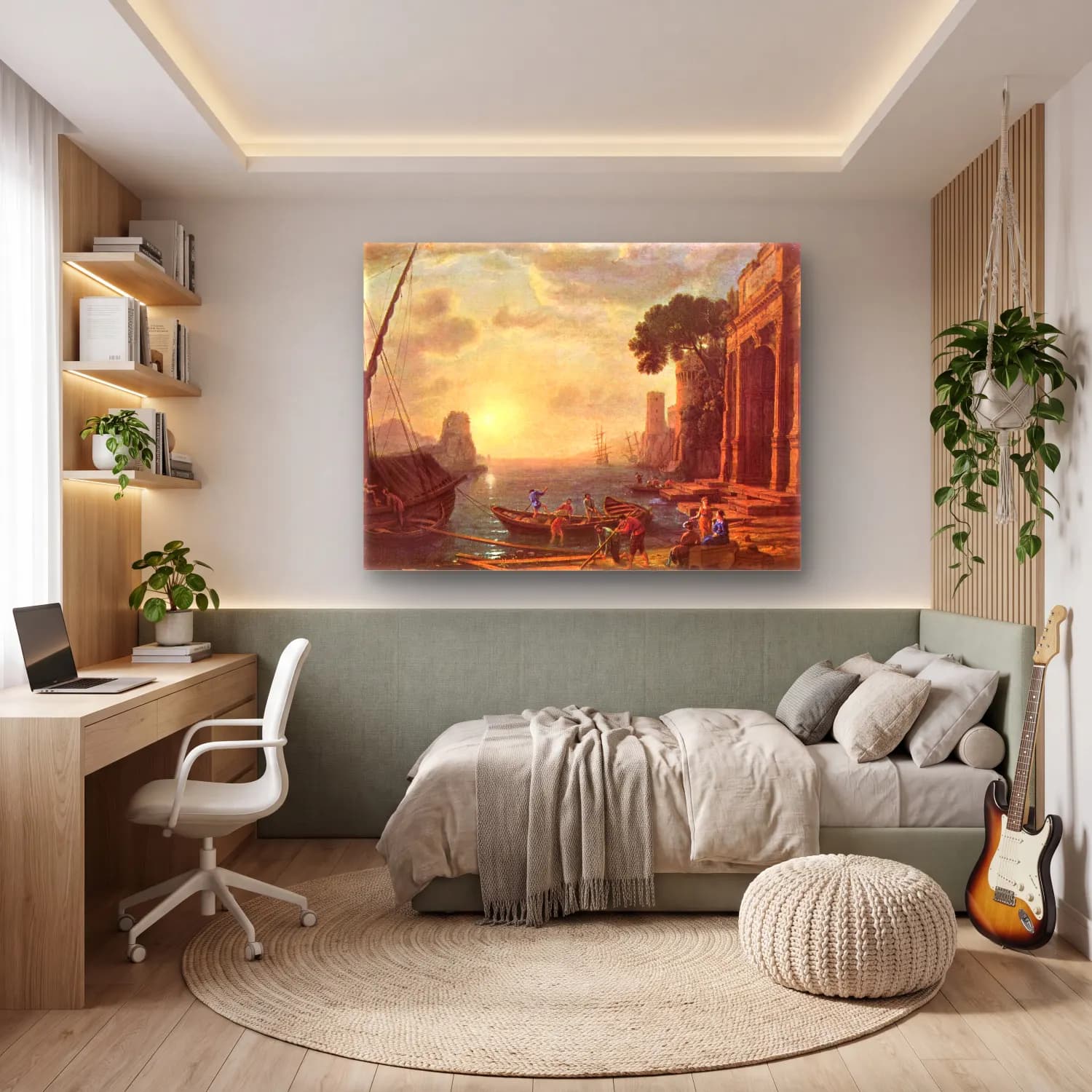 Claude Lorrain – Hafen beim Sonnenuntergang cam tablo — genç odasında