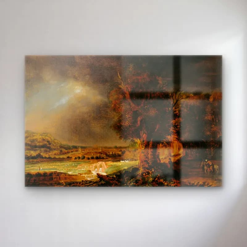 Rembrandts Skole – Landscape with the Good Samaritan cam tablo — Rembrandts Skole – Landscape with the Good Samaritan — yağlı boya kırda nehir
