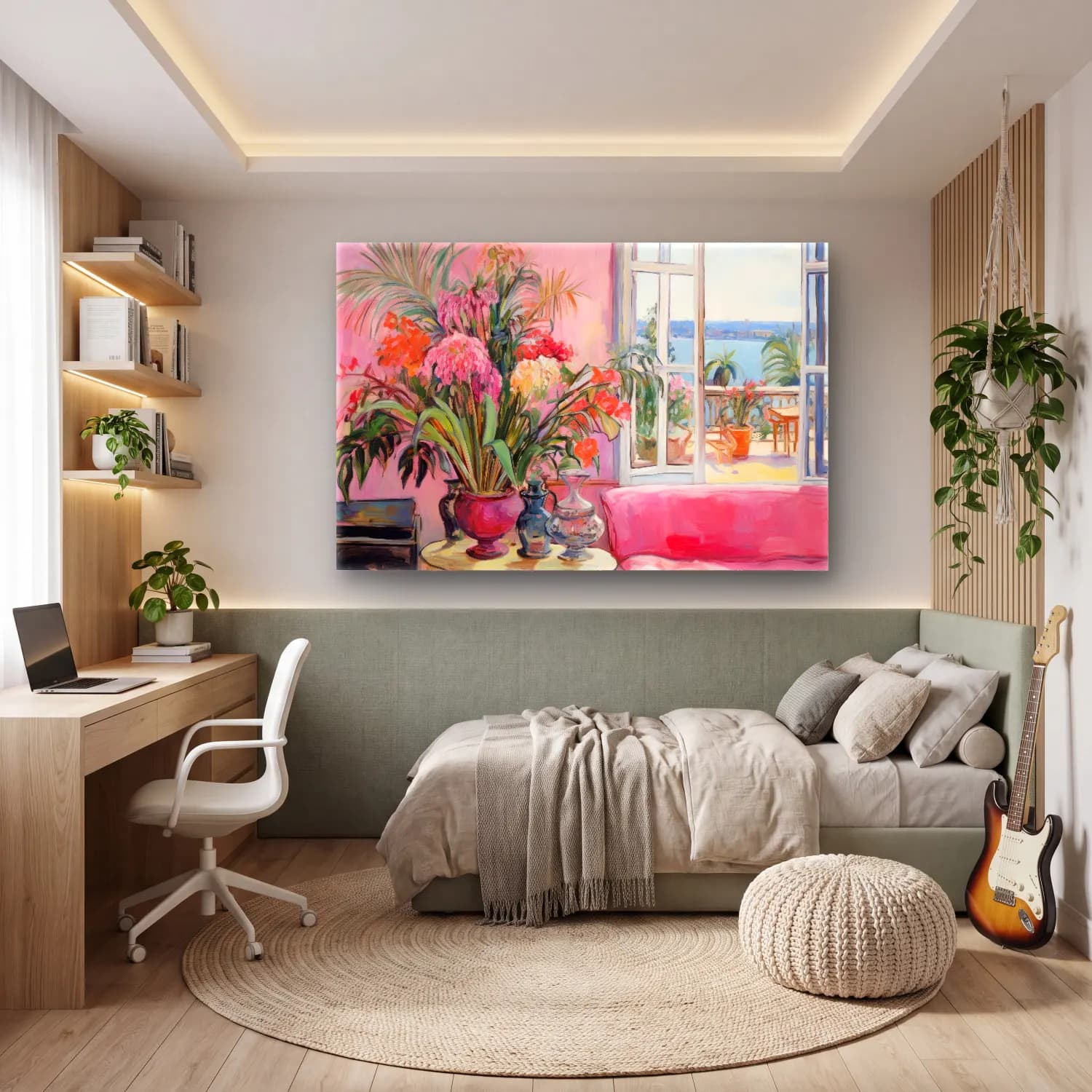 Yağlı Boya Çiçek Bahçesi – Pembe Tonlar cam tablo — genç odasında