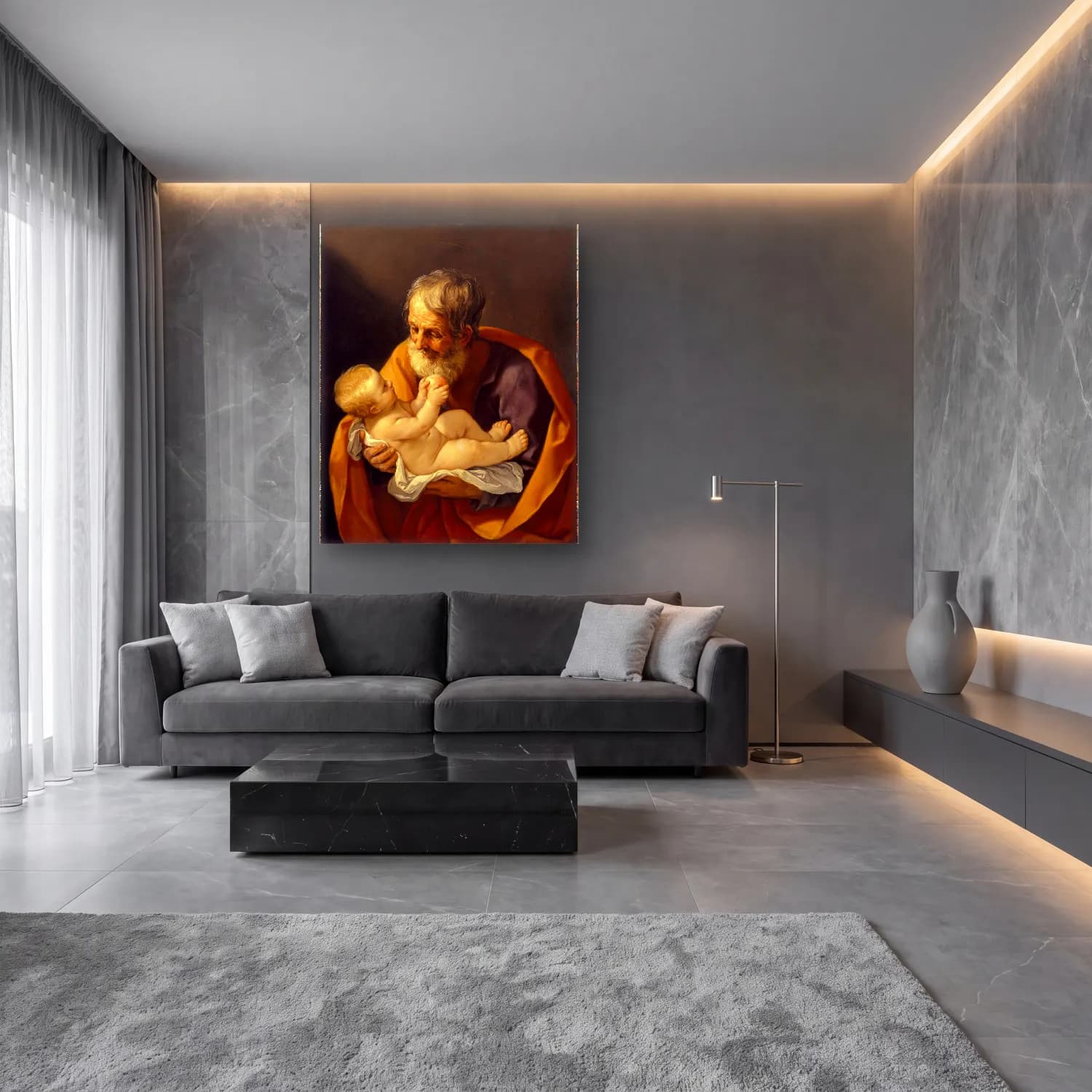 Guido Reni – Saint Joseph and the Christ Child cam tablo — lüks salon duvarında