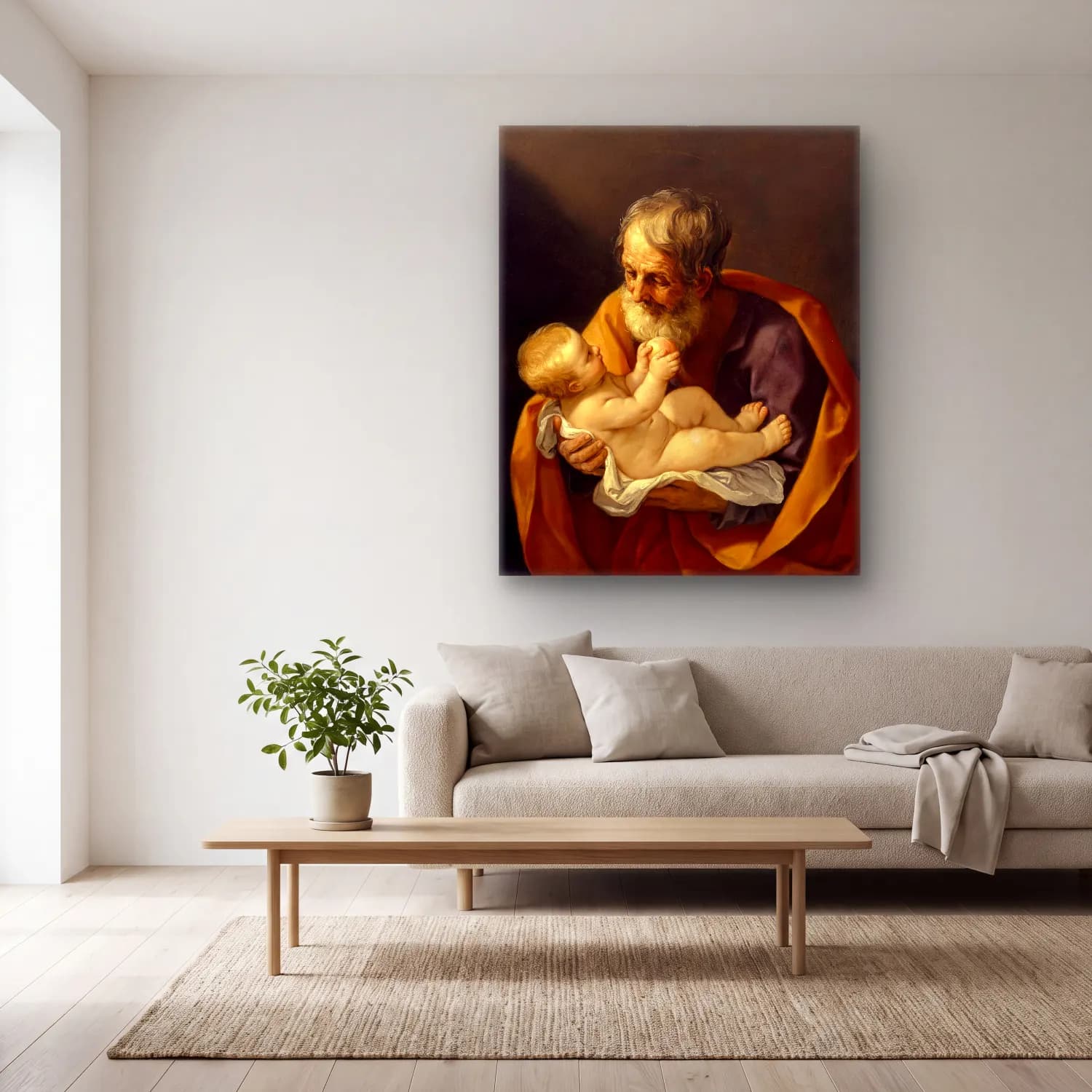 Guido Reni – Saint Joseph and the Christ Child cam tablo — açık renk salonda