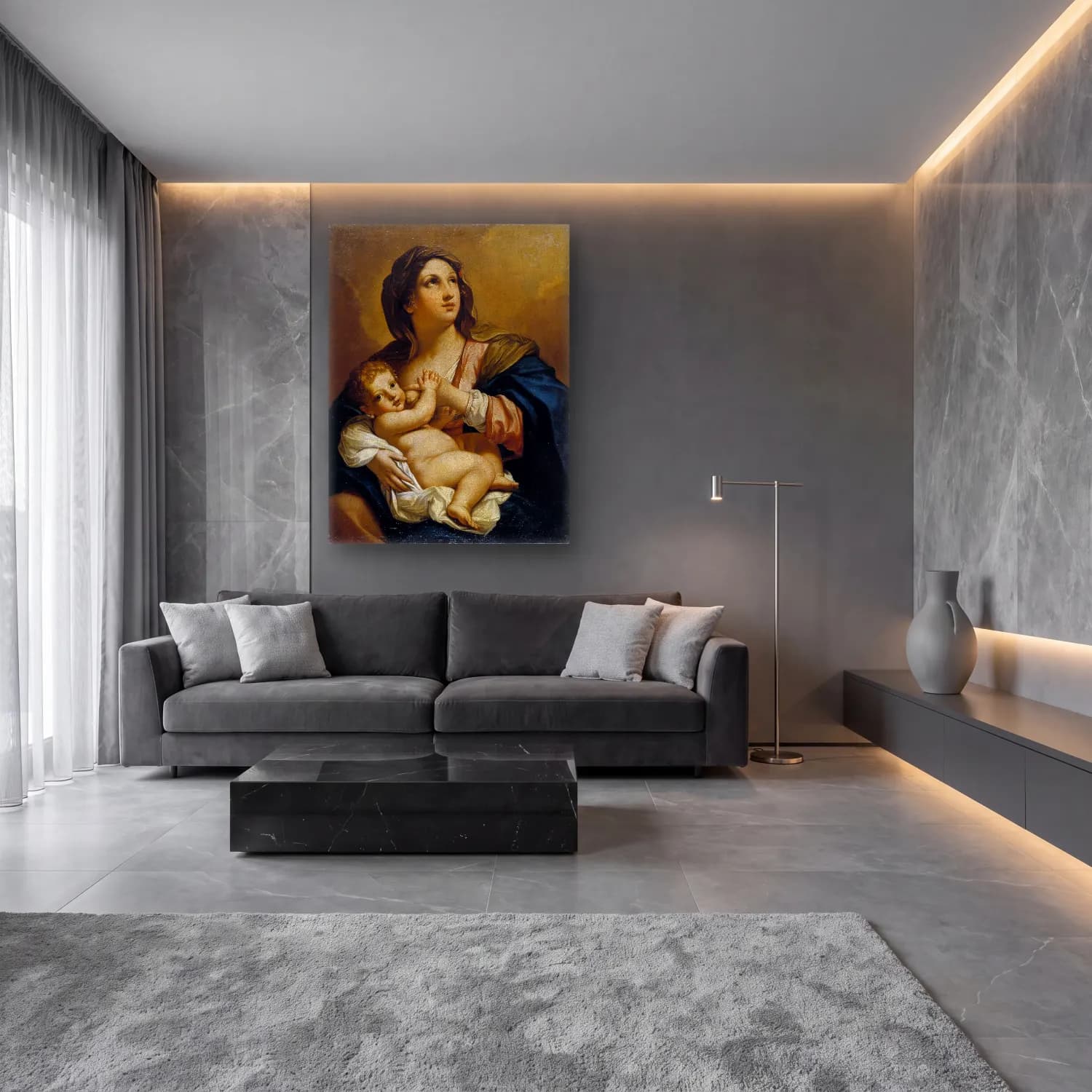 Yağlı Boya Anne ve Çocuk – Pembe Tonlar cam tablo — lüks salon duvarında