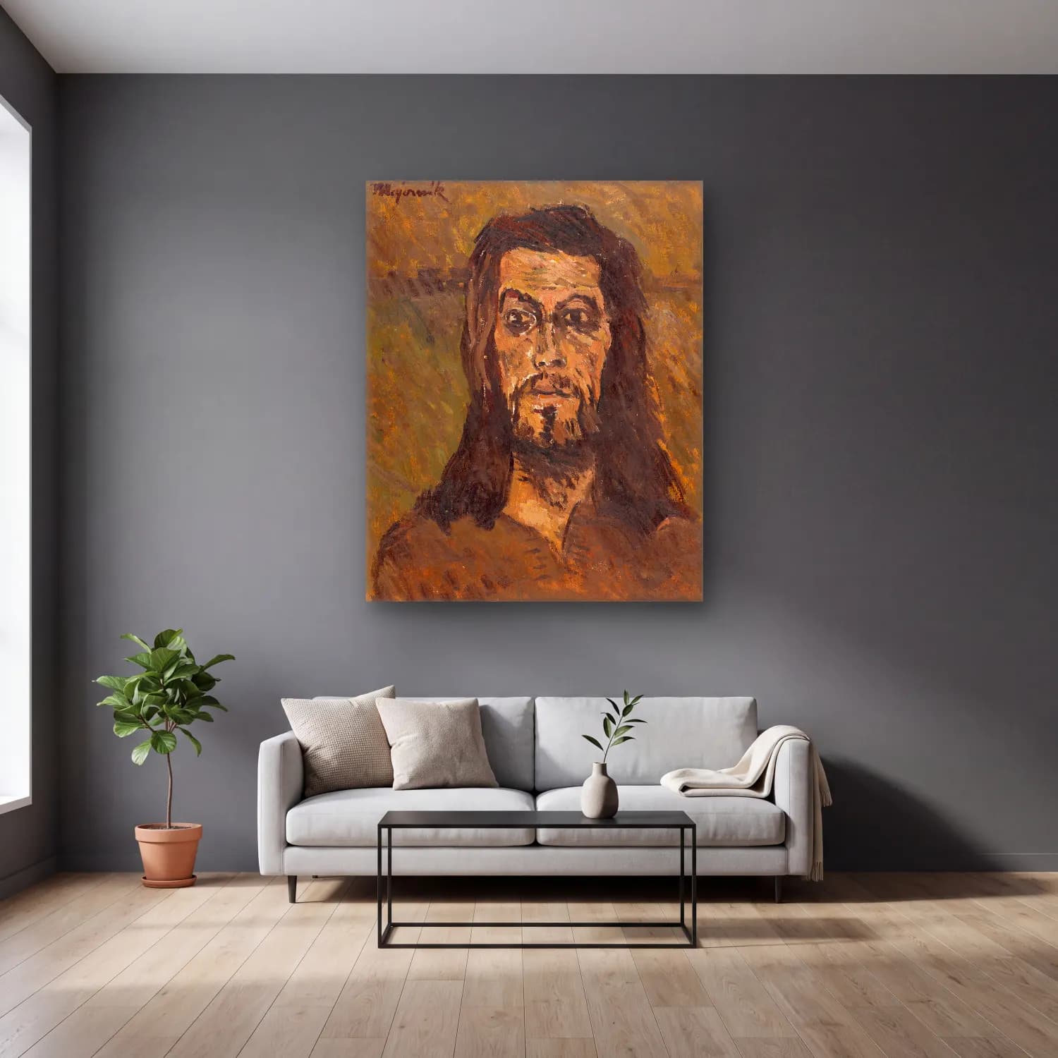 Cyprián Majerník – The head of saint john the baptist cam tablo — gri duvarlı salonda