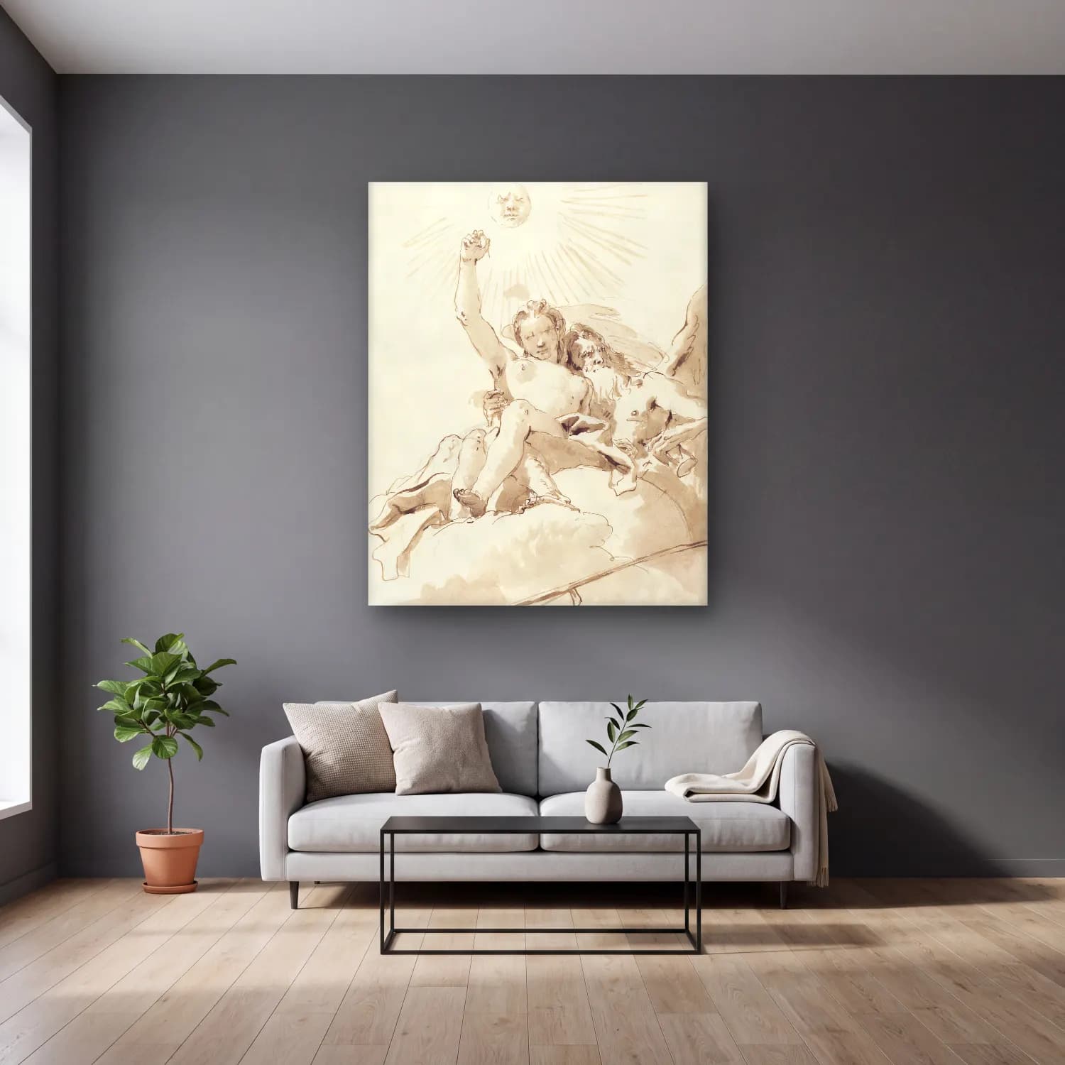 Giovanni Battista Tiepolo – Time and Truth cam tablo — gri duvarlı salonda