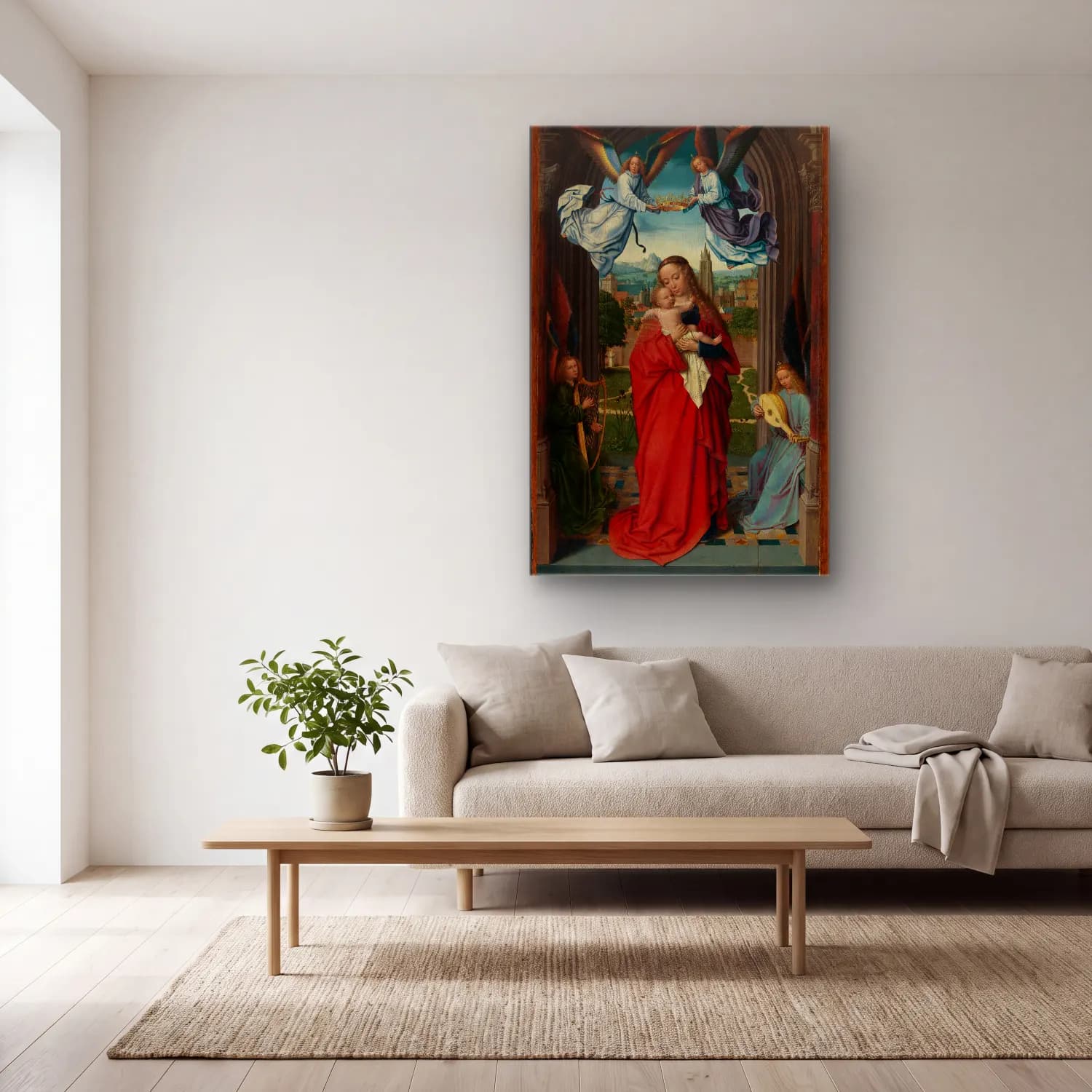 Gerard David – Virgin and Child with Four Angels cam tablo — açık renk salonda