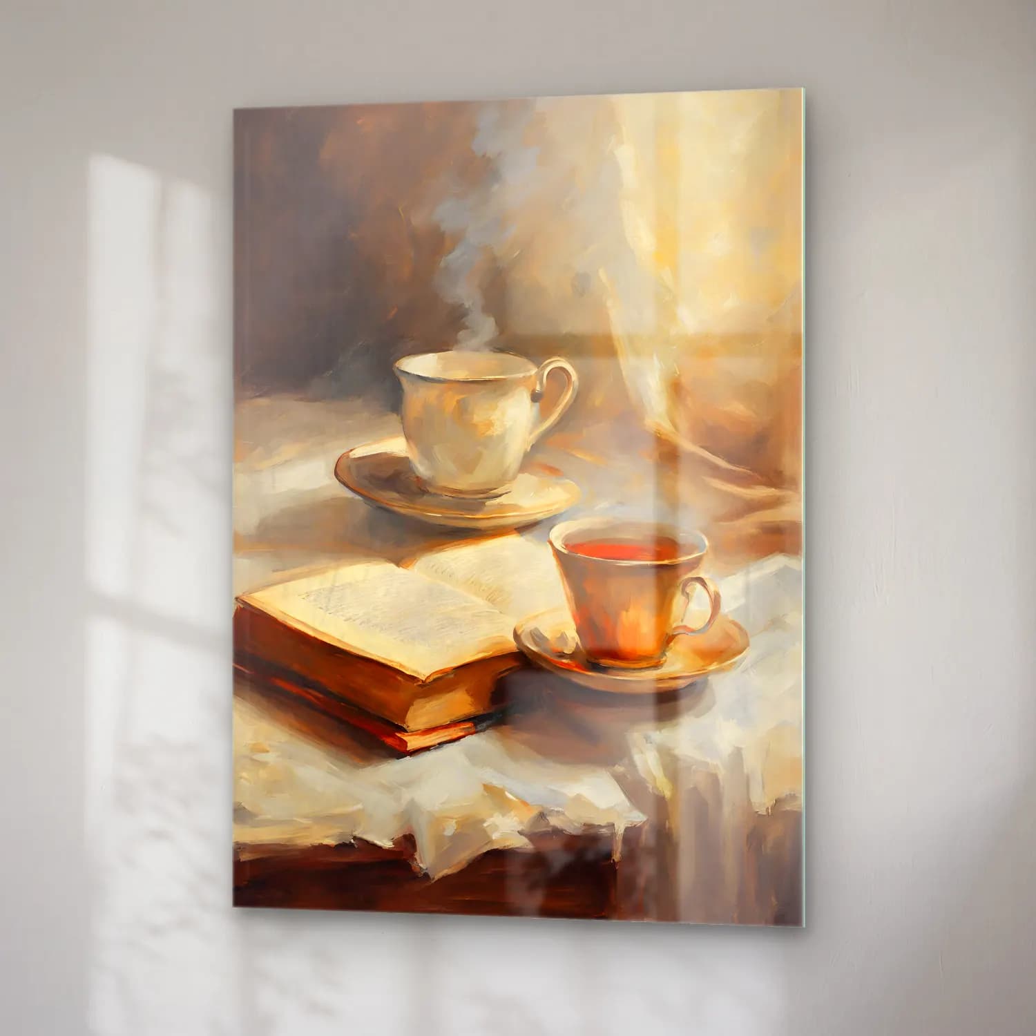 Yağlı Boya Çay Fincanı No. 7 cam tablo — sağ açıdan görünüm